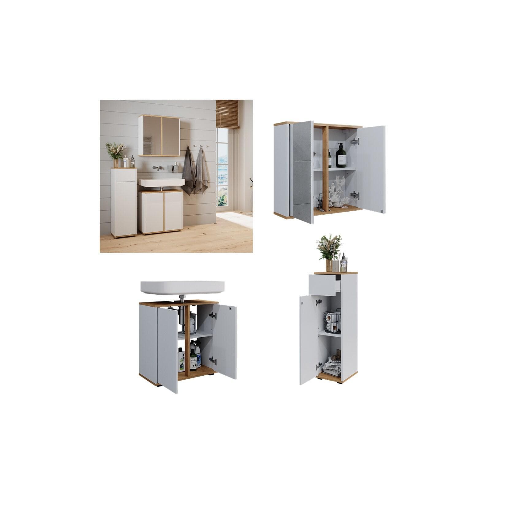 Vicco Badmöbel-Set Didi Weiß Eiche 3-tlg. mit Schublade