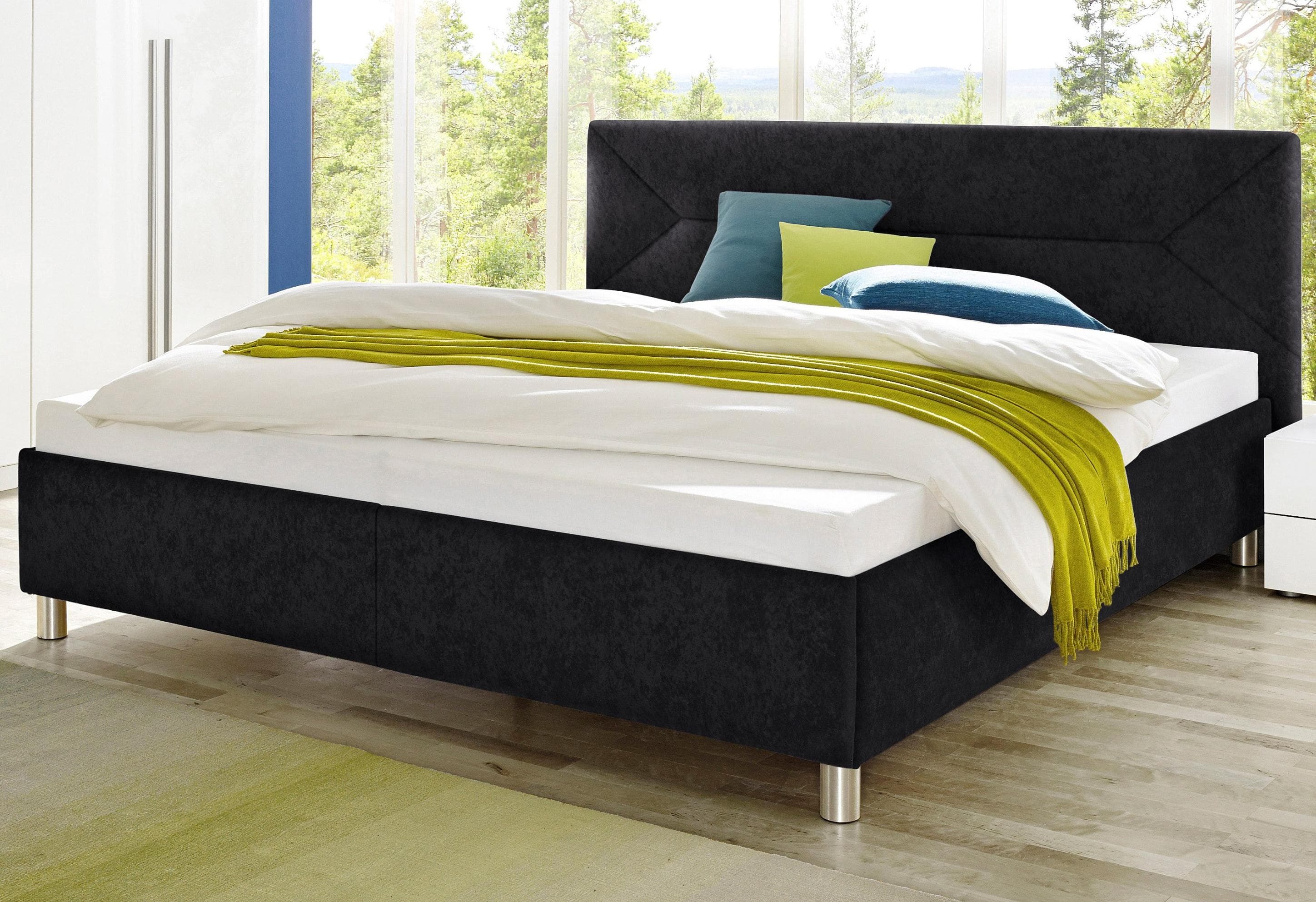 Maintal Polsterbett Schwarz Microvelours mit Bettkasten