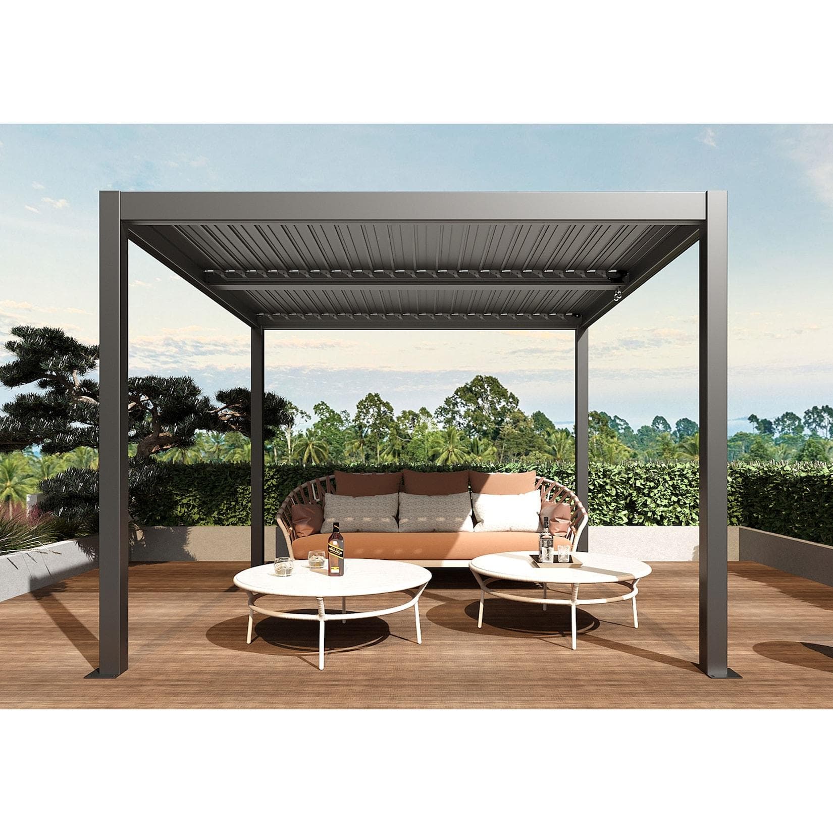 Pergola MCW-L46 Gartenpavillon Lamellen-Pavillon 11cm Aluminium-Gestell Regenrinne sturmfest 3x4m Anthrazit