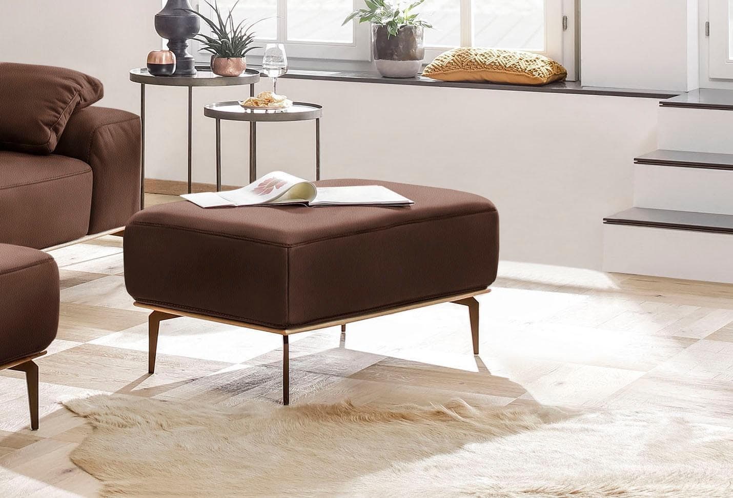 W.SCHILLIG Polsterhocker run Leder Macchiato Bronze