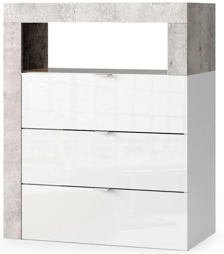 Badkommode mit 3 Schubladen und offenem Fach - dekorativer Rahmen & Metallgriffe