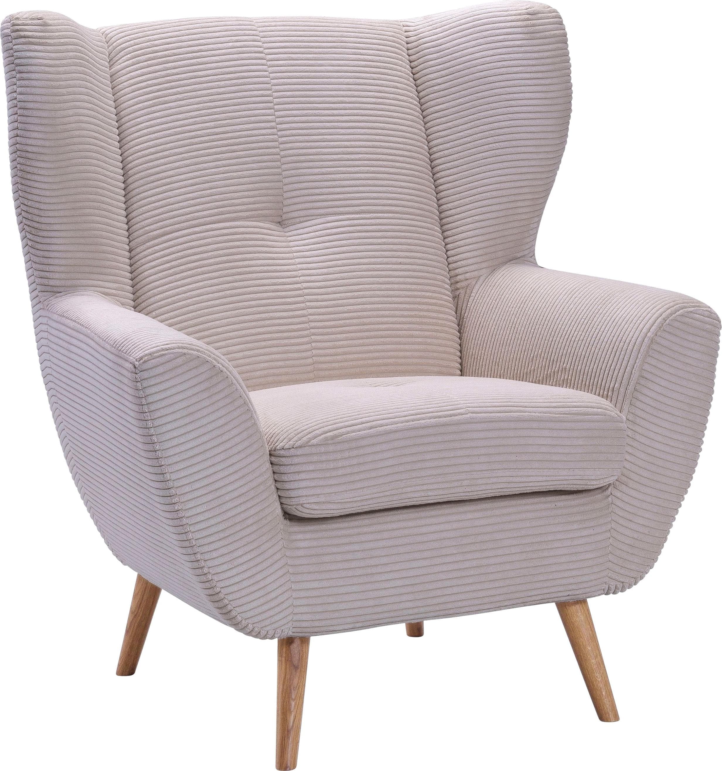 EXXPO Alvesta Ohrensessel Beige Cord mit Holzfüßen