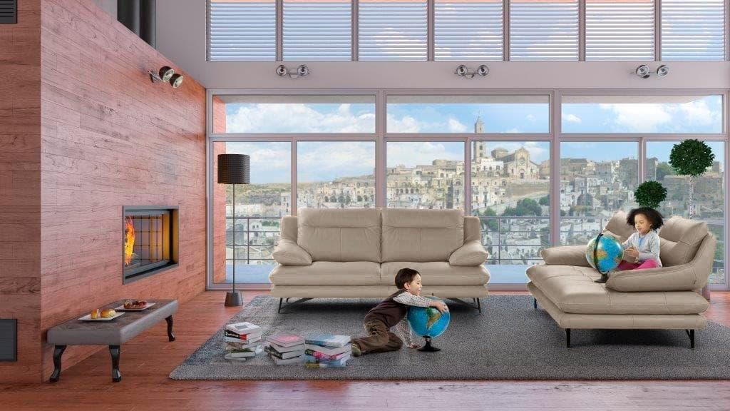 Calia Italia Cezanne 2-Sitzer Sofa Beige Leder mit Sitztiefenverstellung