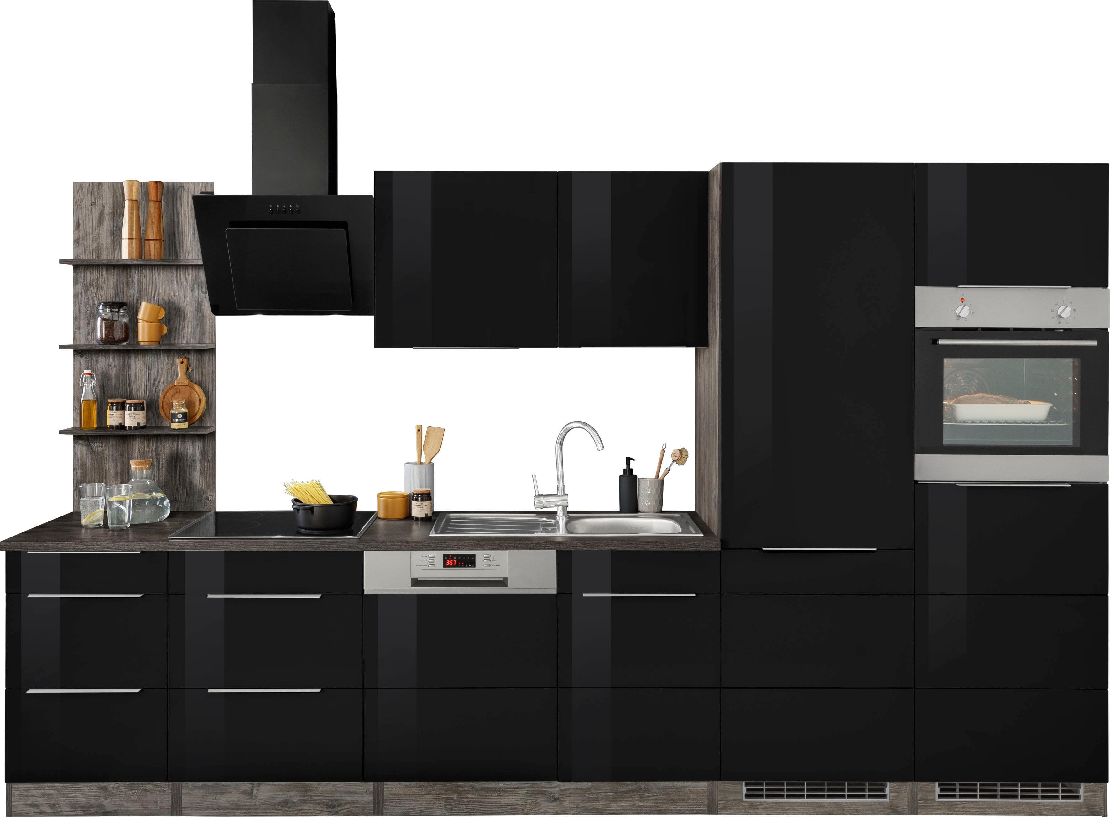 Küchenzeile Kochstation KS-Brindisi 340 cm Schwarz Induktionskochfeld