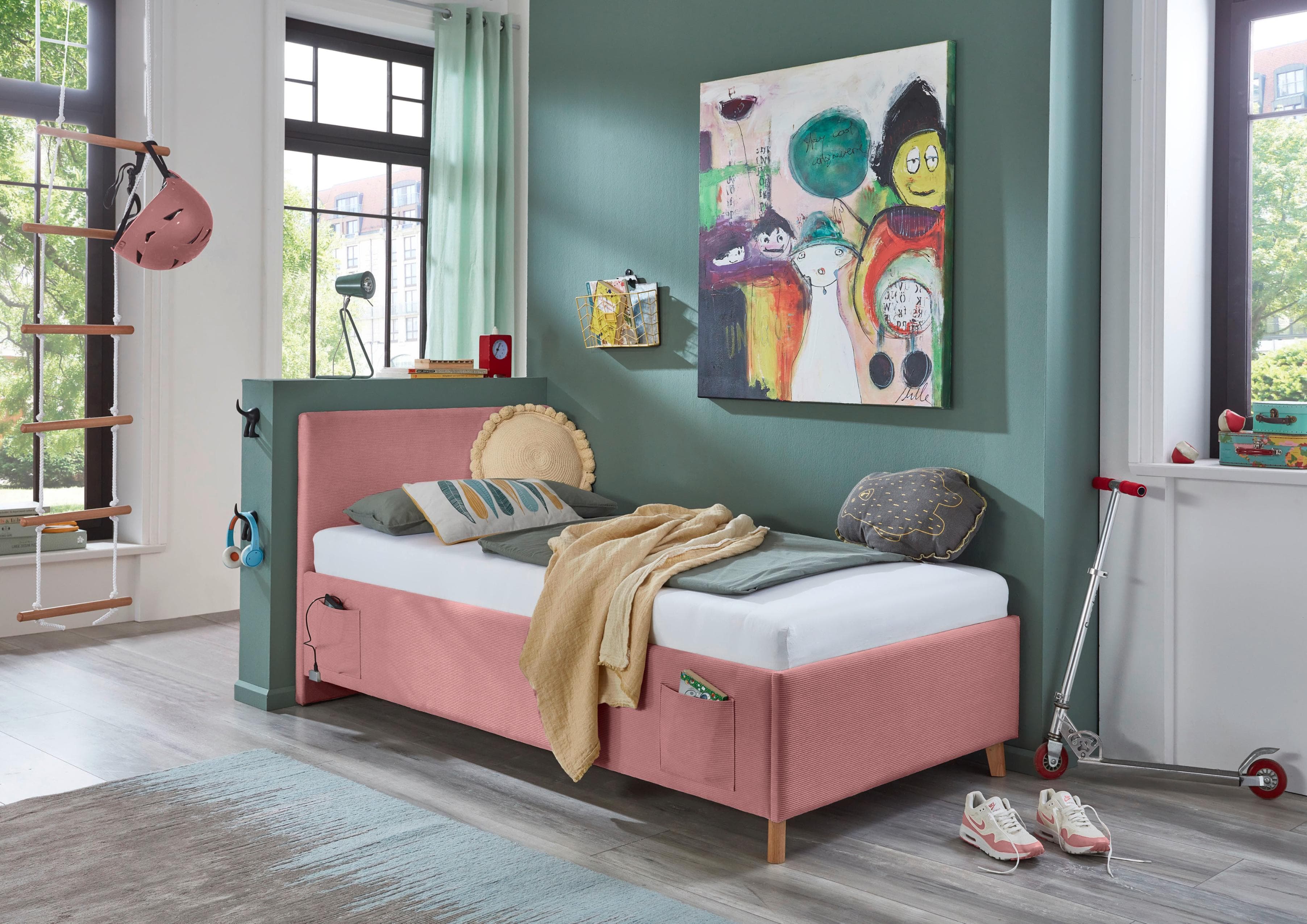 MEISE.MÖBEL Kinderbett COOL Rosa mit Bettkasten und USB-Anschluss