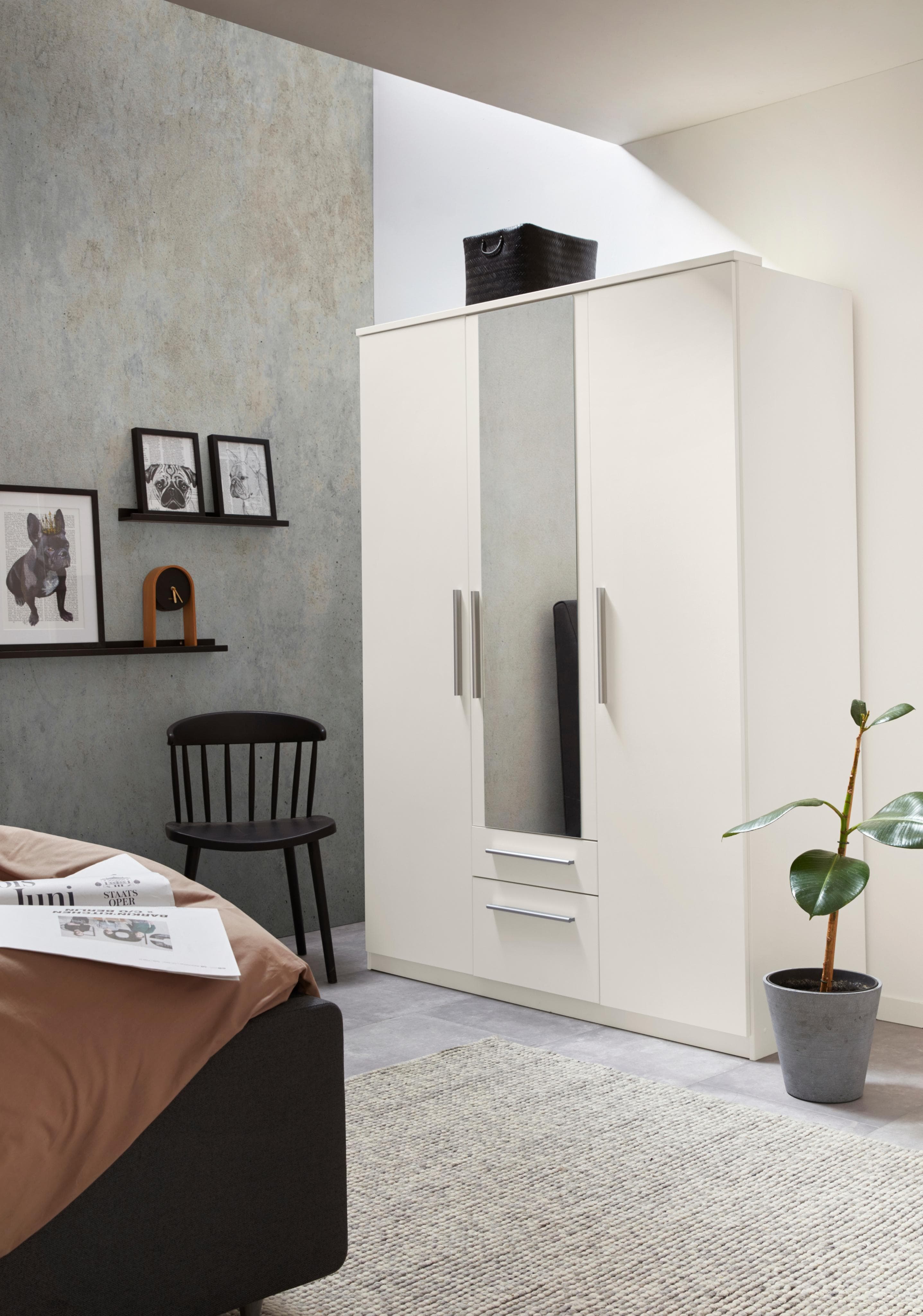 Kleiderschrank PRIESS Weiß 3-türig mit Schubladen