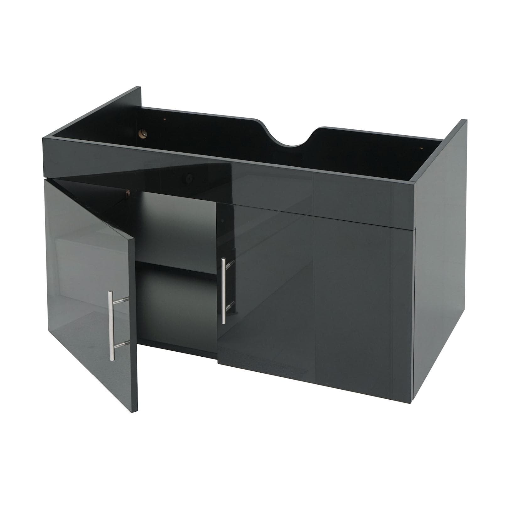 MCW Waschbeckenunterschrank 90cm Schwarz Hochglanz Wandmontage