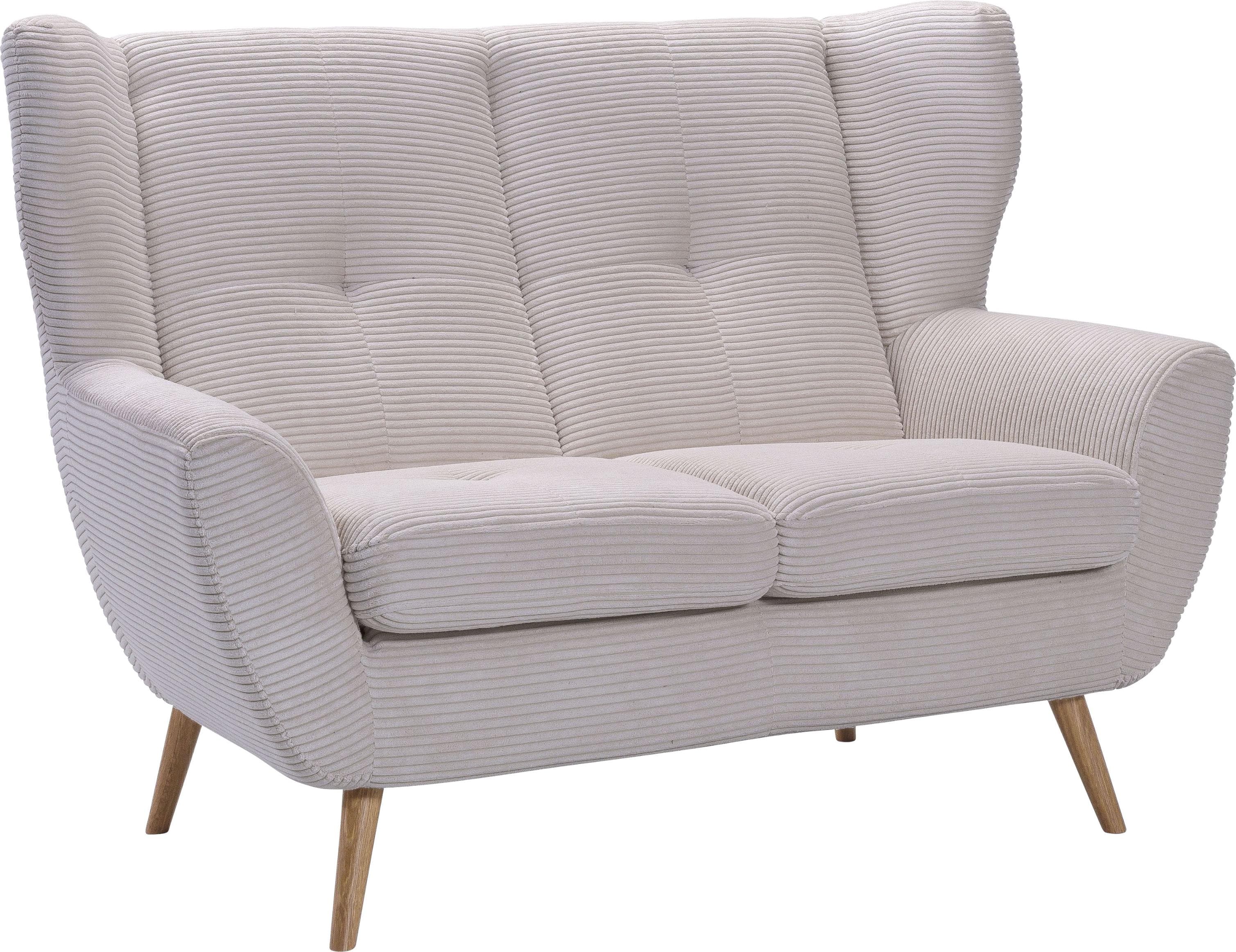 EXXPO Alvesta 2-Sitzer Sofa Beige Cord mit Holzfüßen
