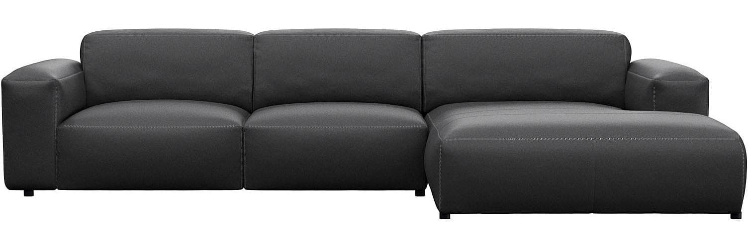 Flexlux Ecksofa Lucera L-Form Schwarz Echtleder