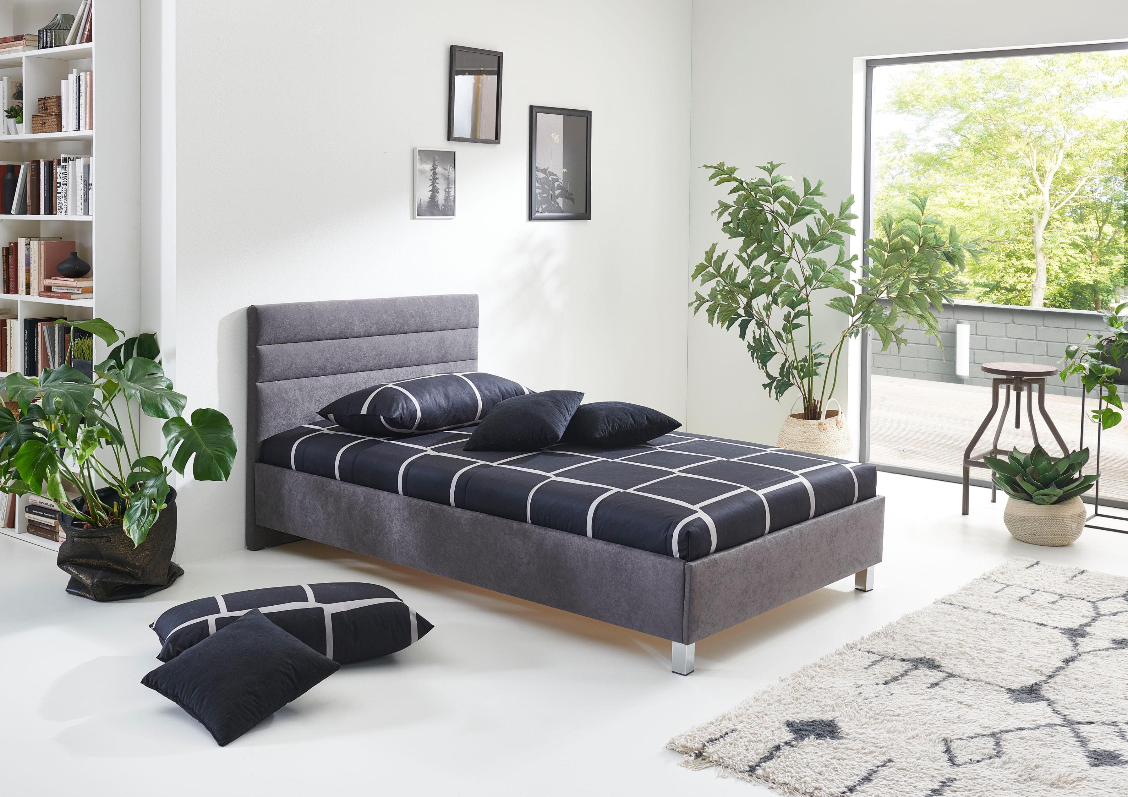 Polsterbett Grau Anthrazit Microvelours mit Kaltschaummatratze H3