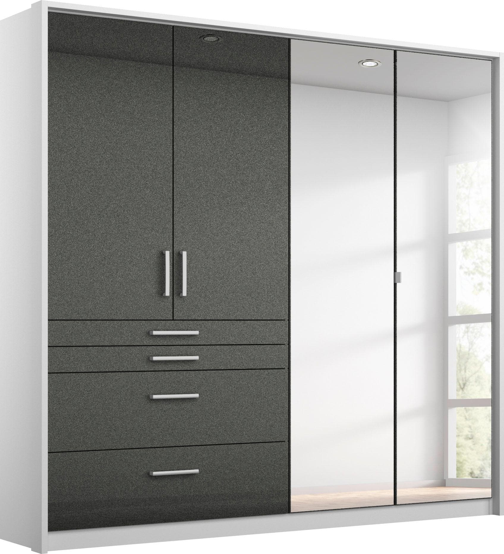 Rauch Homburg Drehtürenschrank Weiß/Grau Hochglanz