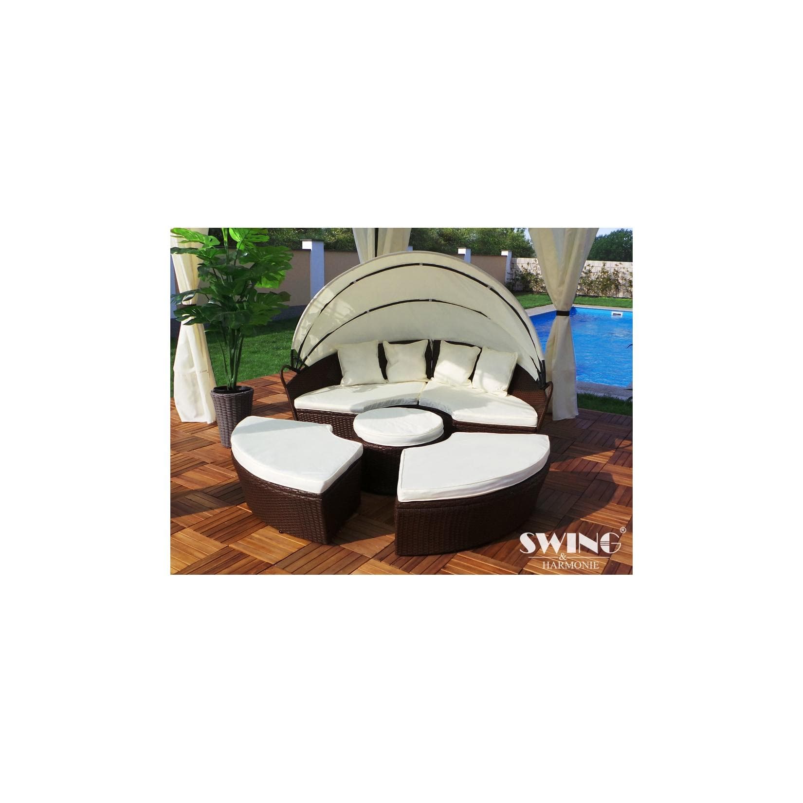 Swing&Harmonie LED Sonneninsel Polyrattan Lounge 210cm Braun