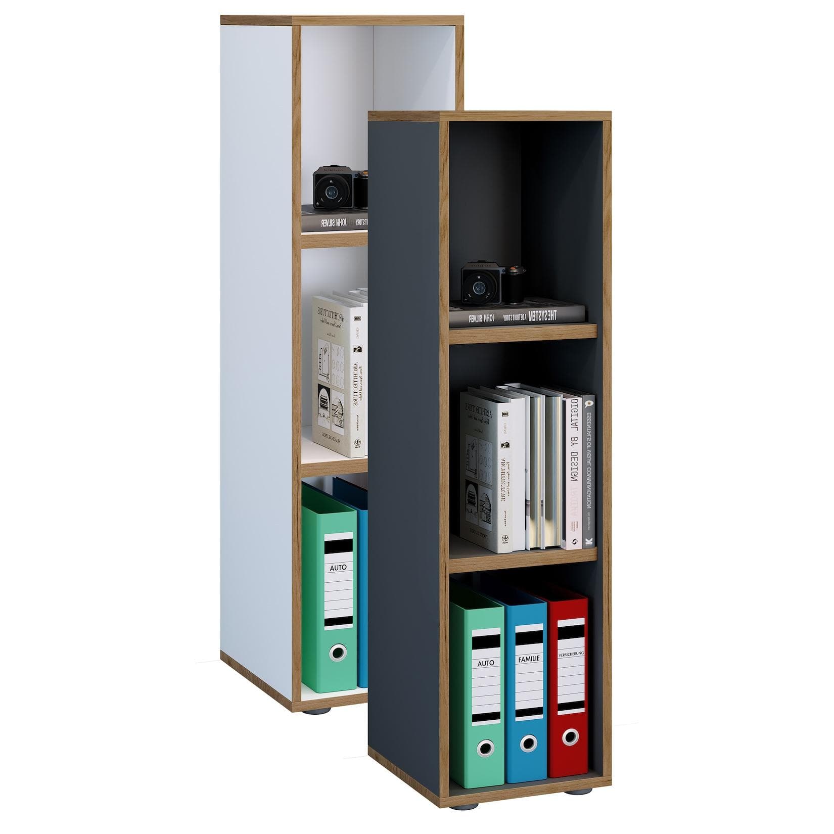 VCM Holzregal Salia 3-fach Anthrazit Platzsparendes Büroregal