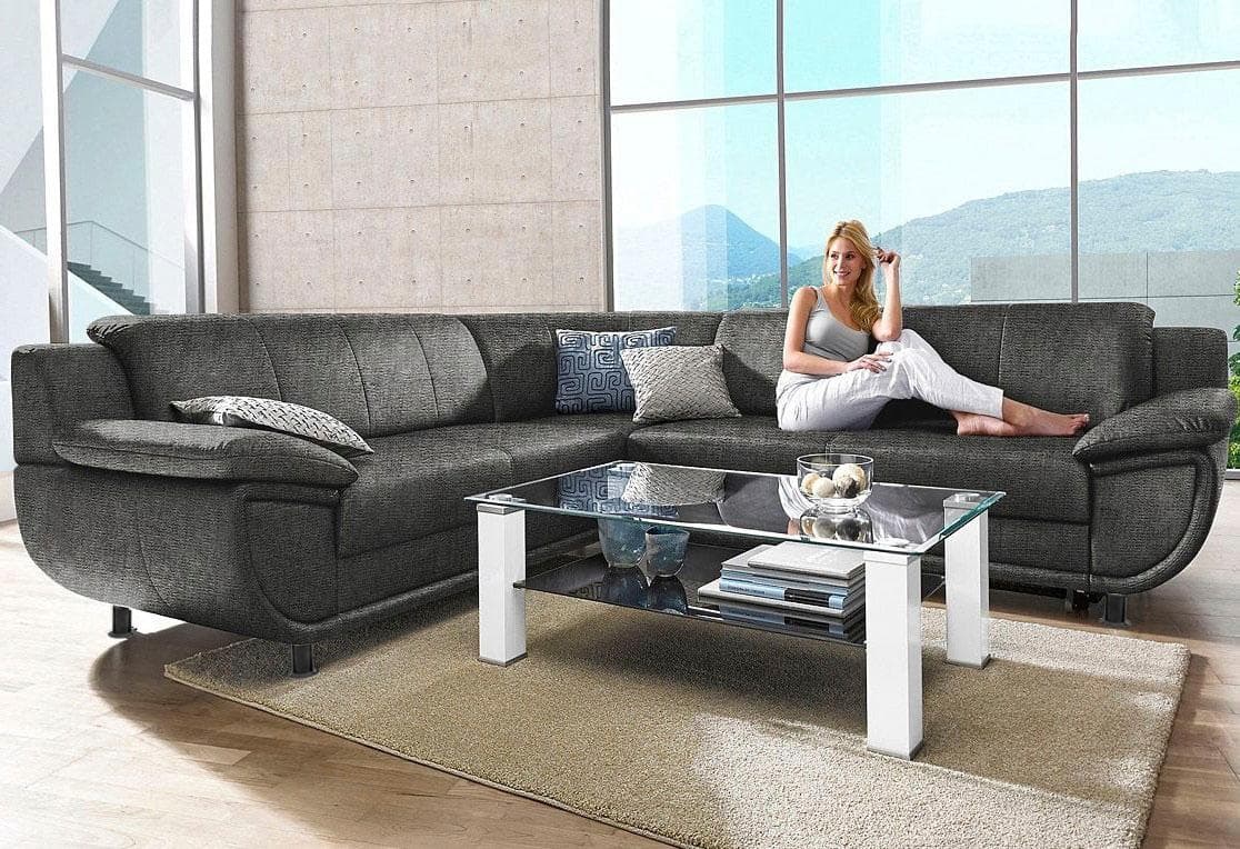 TRENDMANUFAKTUR Rondo Ecksofa mit Schlaffunktion Anthrazit
