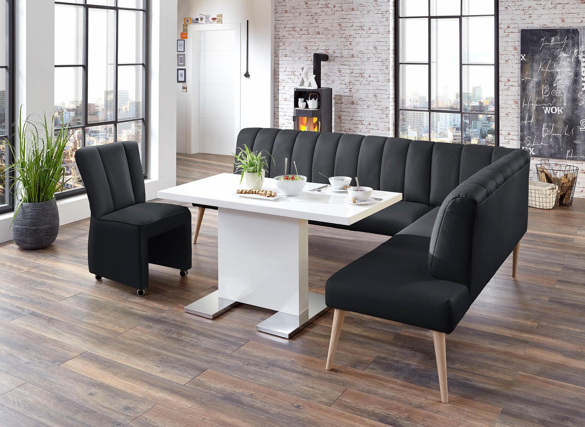 EXXPO Eckbank Costa Schwarz Modern Gepolstert