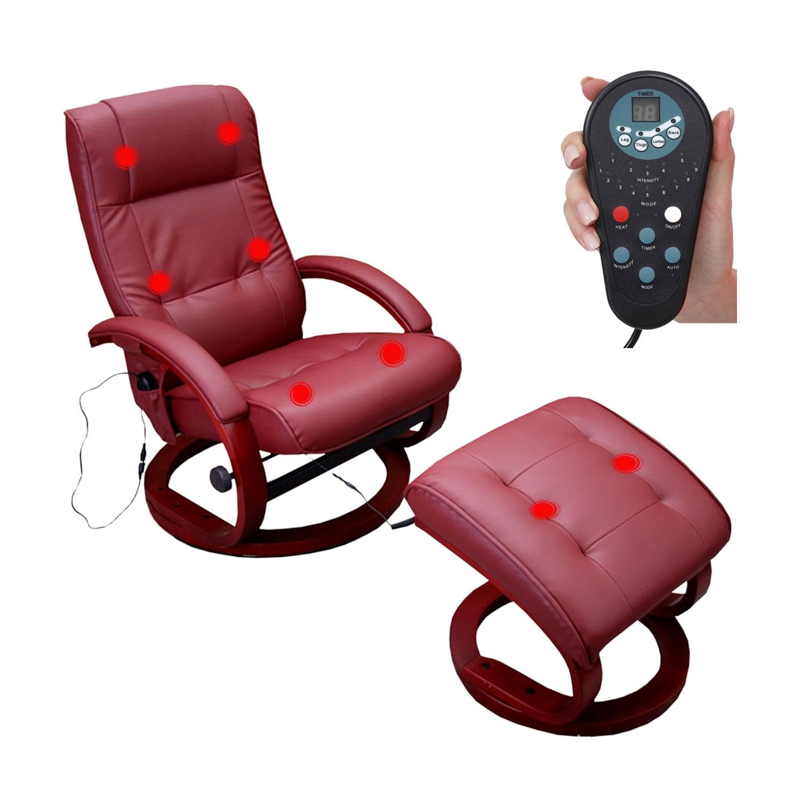 MCW Relaxsessel mit Hocker und Massagefunktion Kunstleder Bordeaux