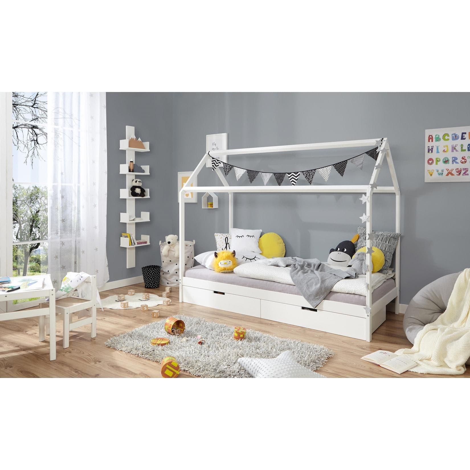 Ticaa Hausbett Lina mit Schubkästen Weiß Kinderbett