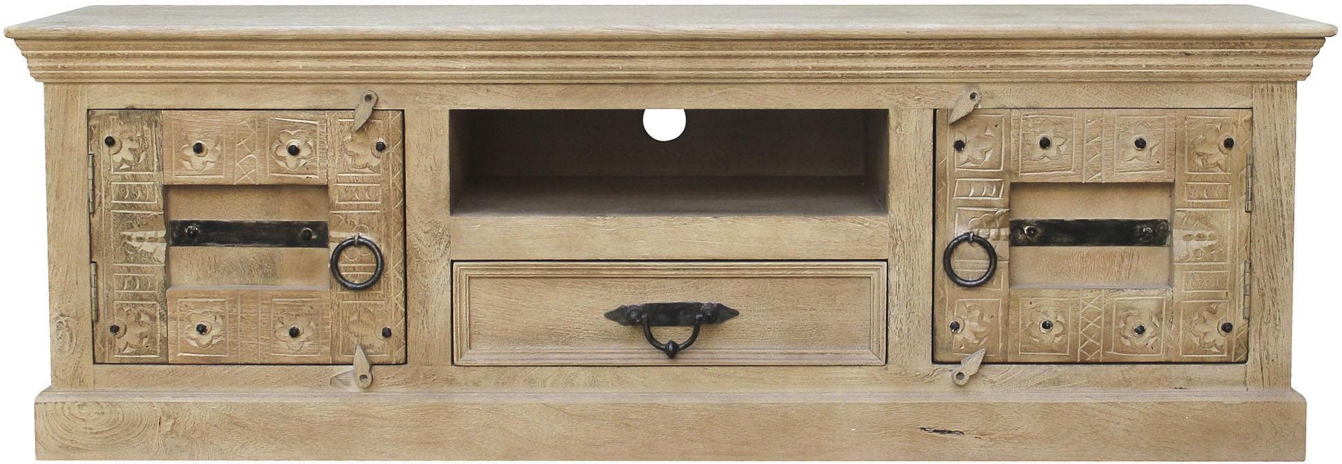 SIT Daipur Lowboard Massivholz Mango Beige mit Schnitzereien