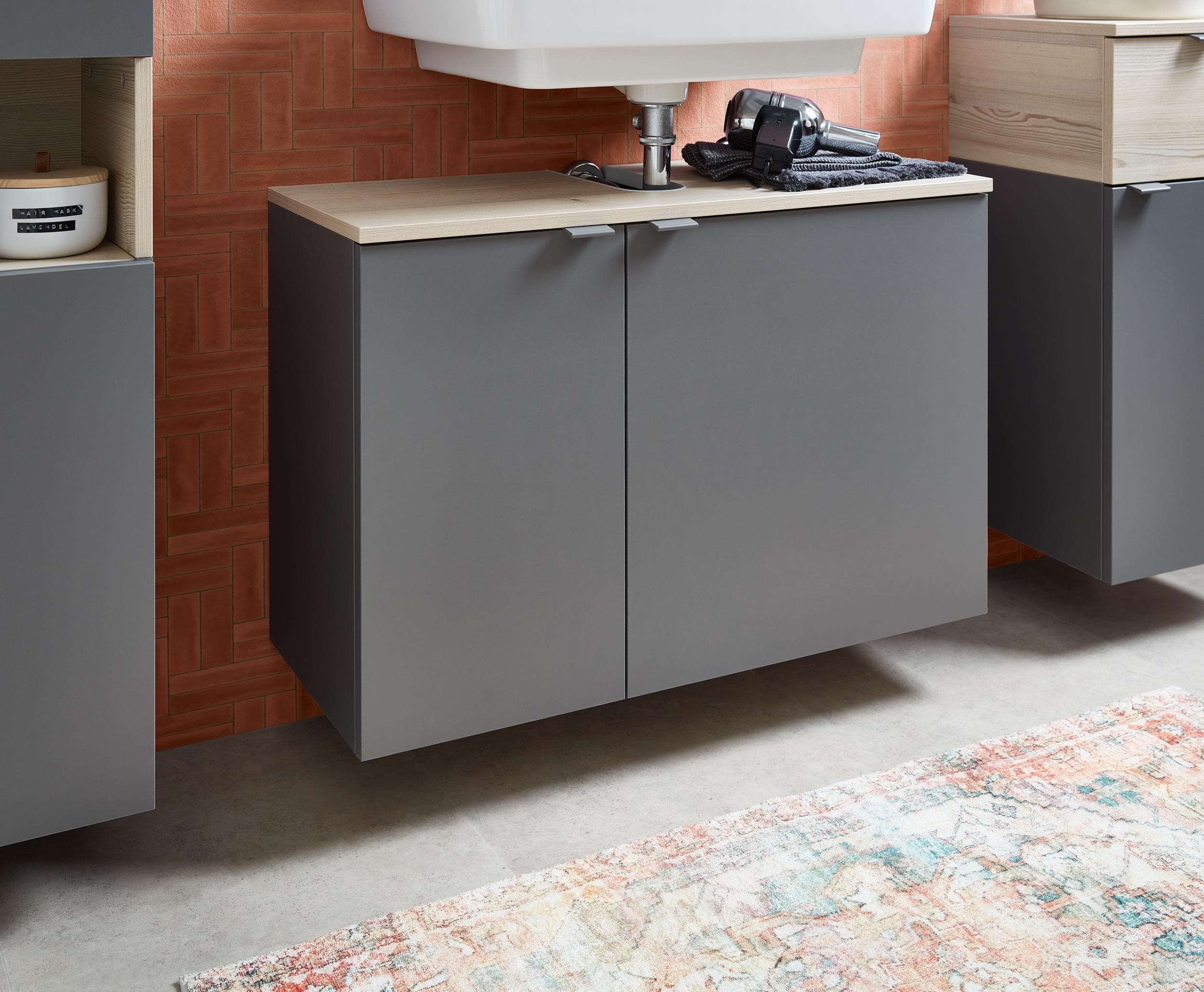 Waschbeckenunterschrank SAPHIR Quickset 394 Quarzgrau Matt Touch