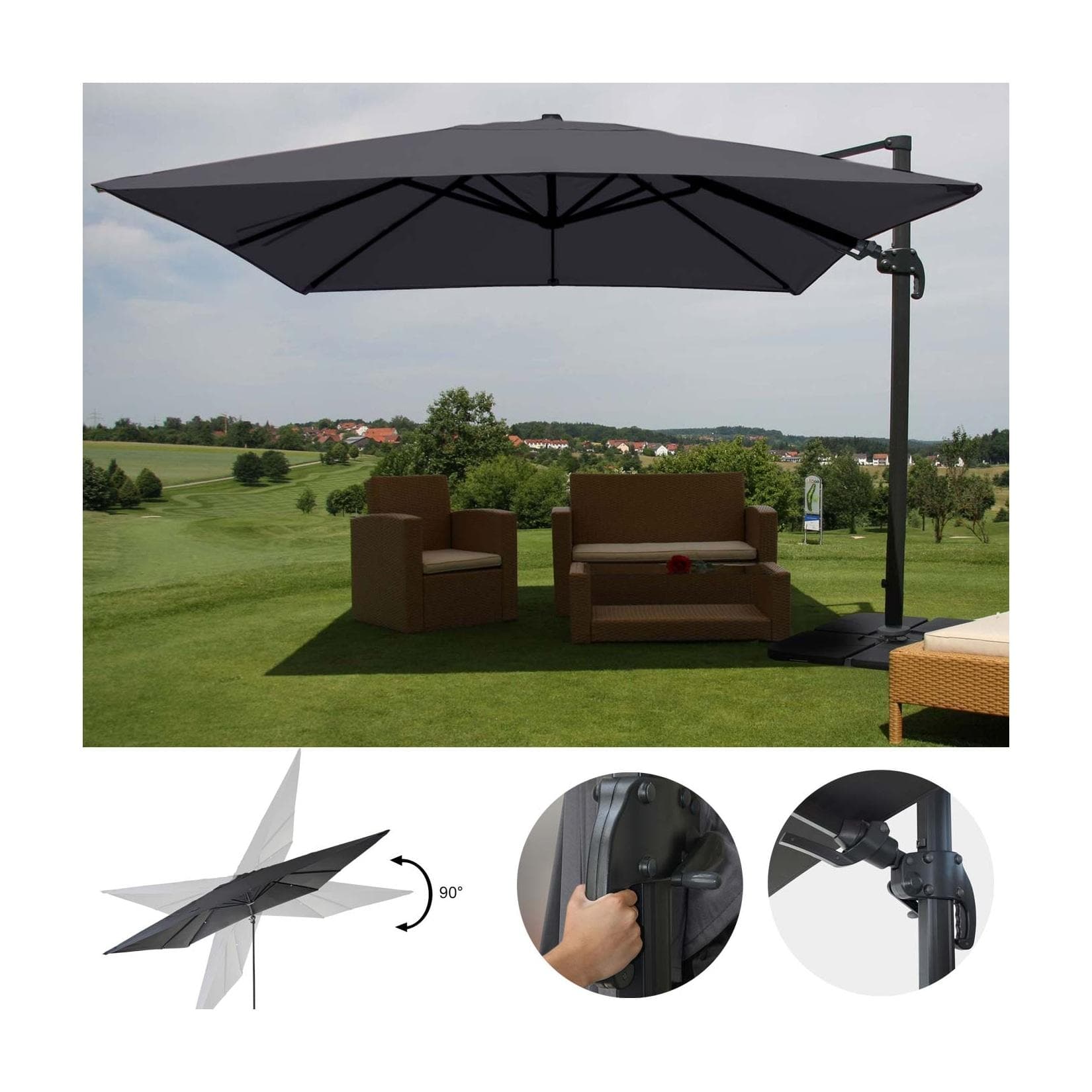 Gastronomie-Ampelschirm MCW-A96 3x3m Polyester Alu/Stahl Anthrazit