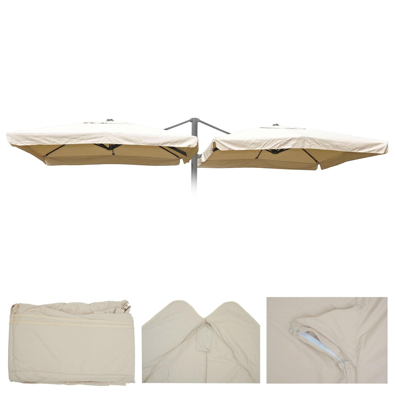 Sonnenschirmbezug T44 8 Streben 3x3m Polyester Ersatz-Bezug für Doppel-Ampelschirm T44 Creme mit Flap