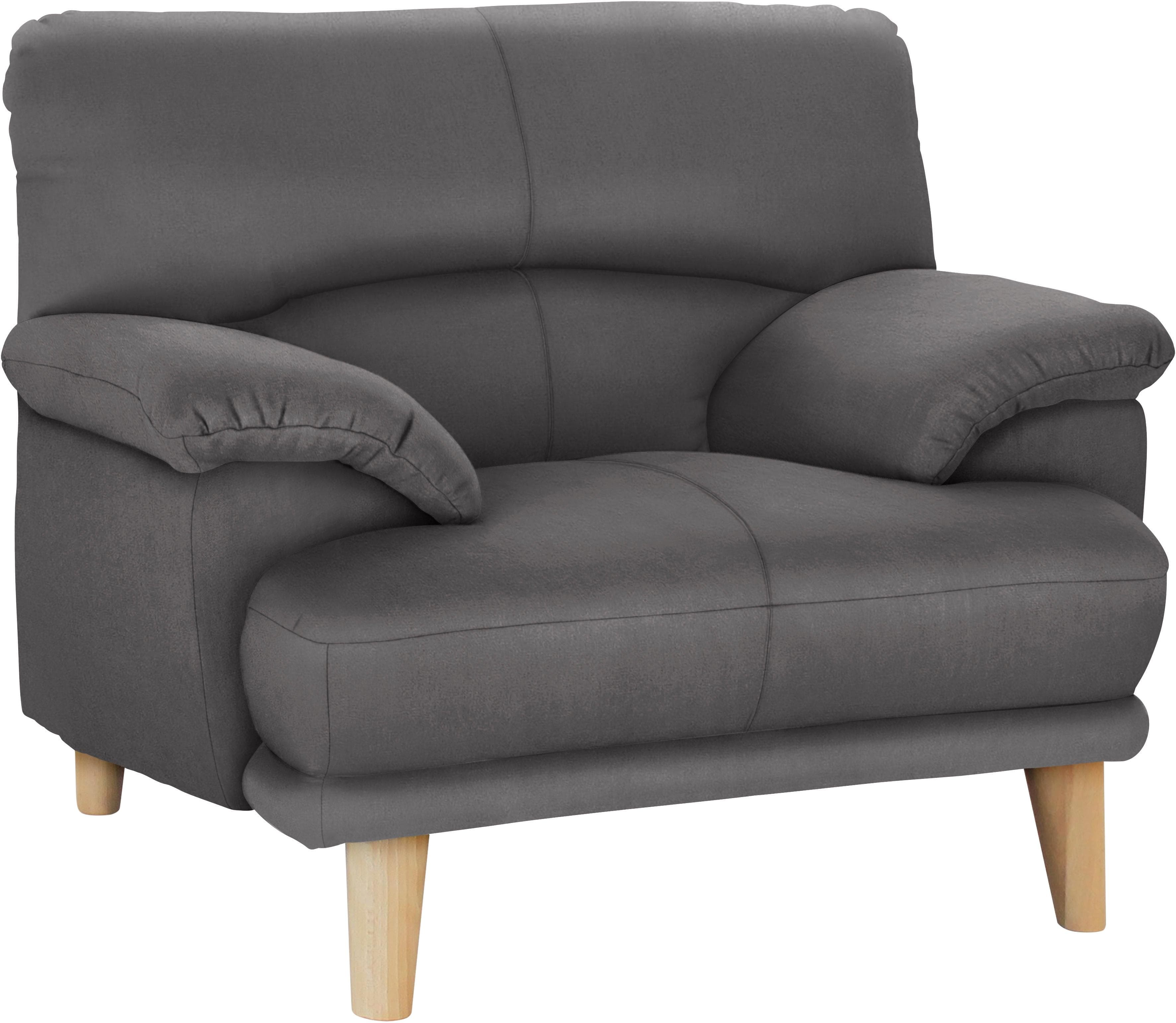 TRENDMANUFAKTUR Sessel Cecilia Grau Italienisches Design Holzfuß