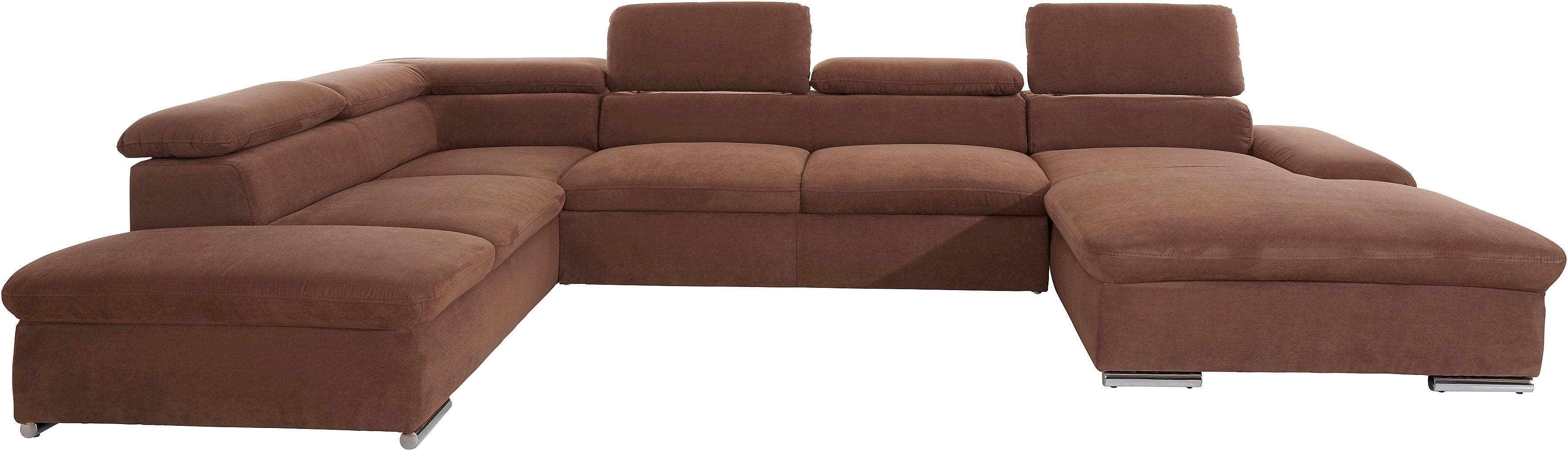 Wohnlandschaft SIT & MORE Alcatraz U-Form Braun mit Bettfunktion