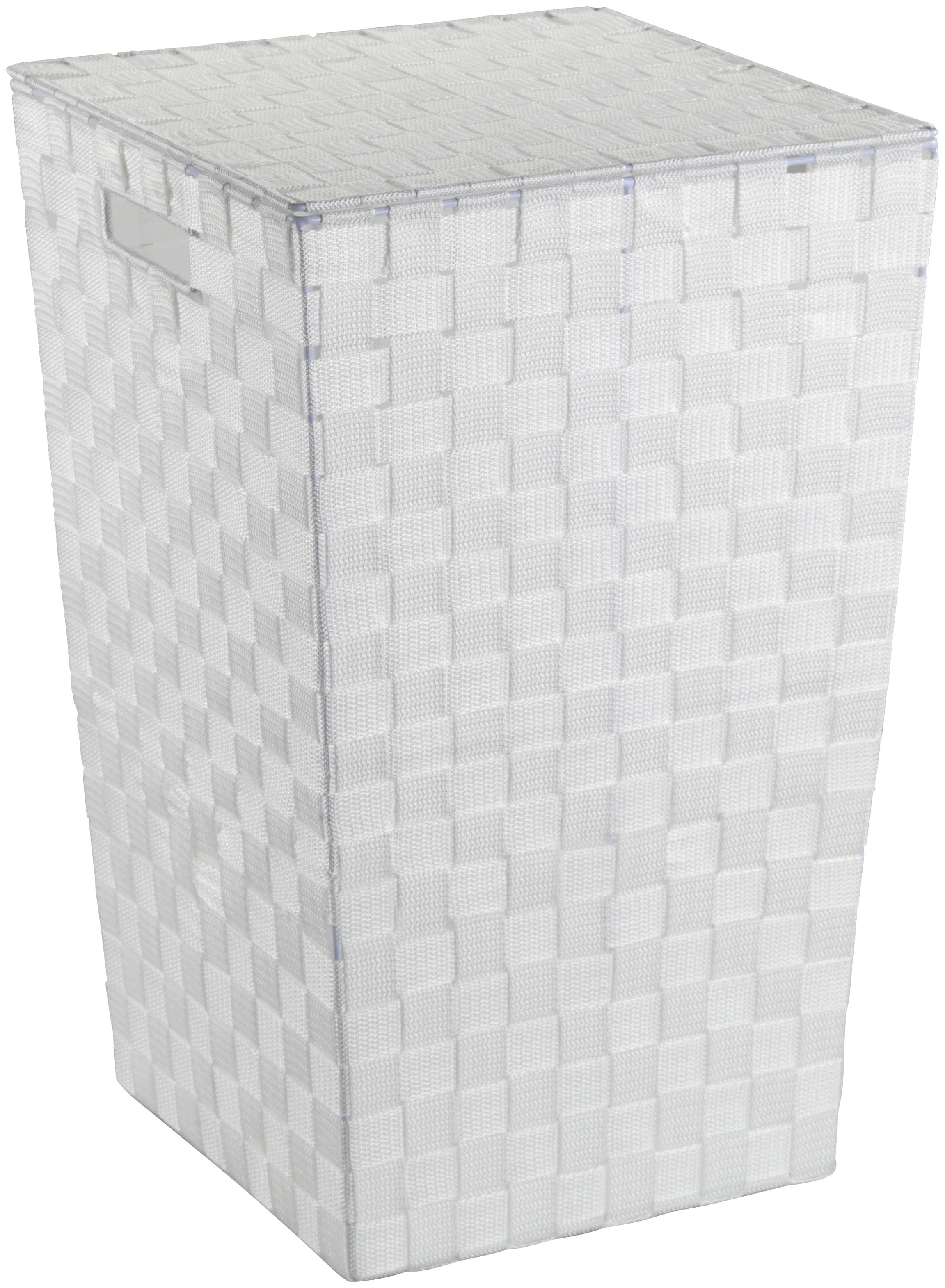 WENKO Wäschekorb Adria Square - Dekorativer Klappdeckel-Wäschesortierer in Weiß