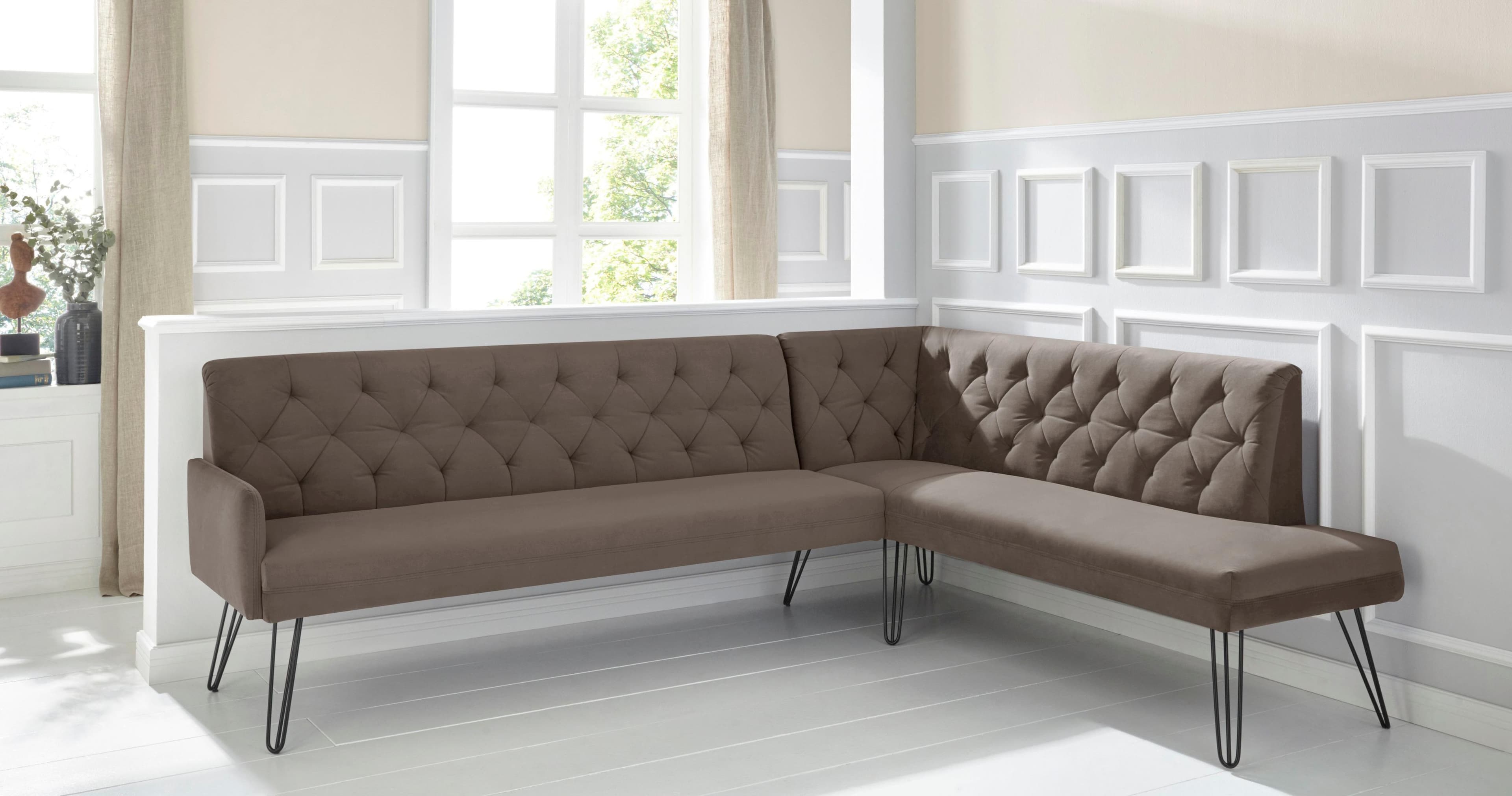EXXPO Eckbank Doppio Sofa Taupe Chesterfield Optik