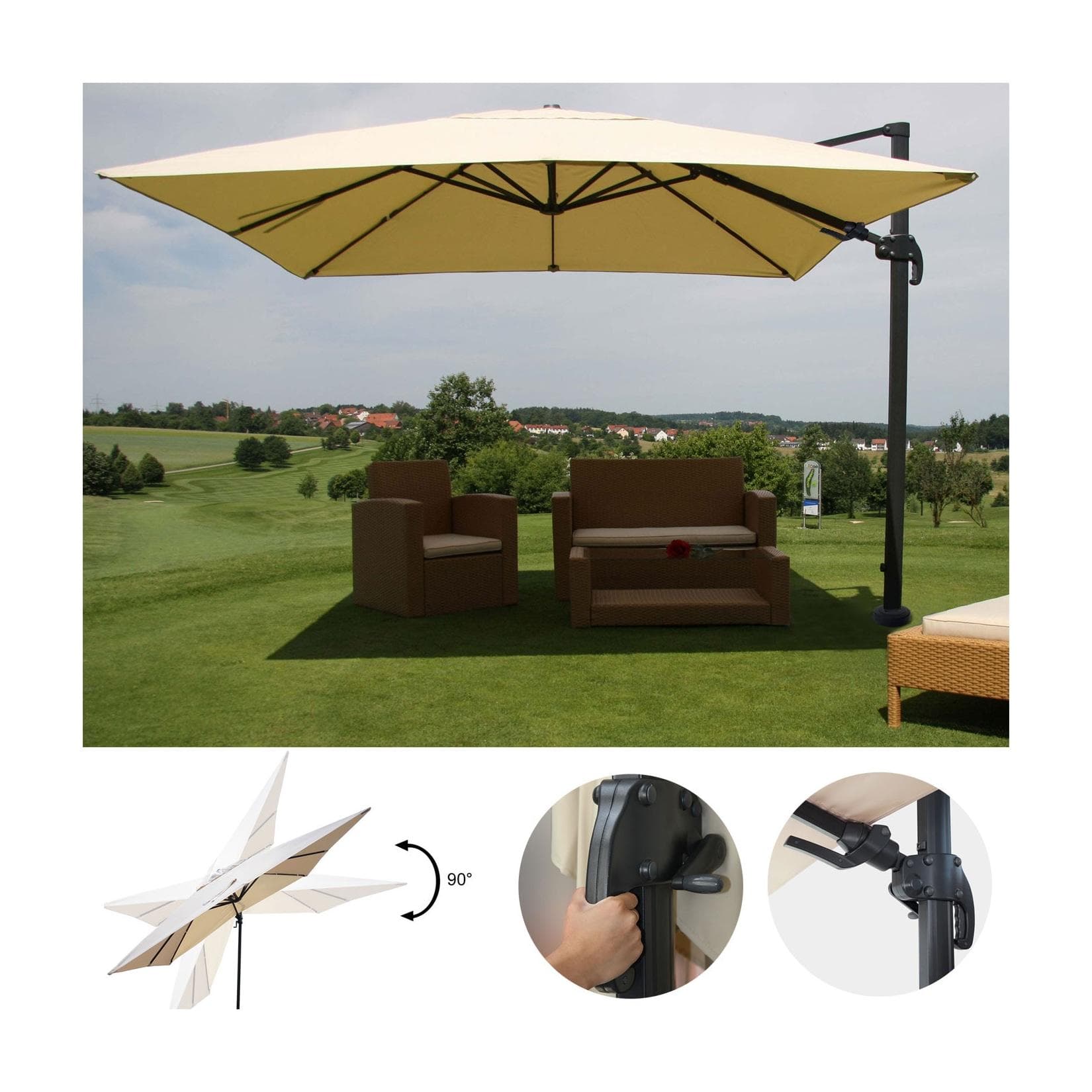 MCW Gastronomie-Ampelschirm 3x4m Schwenkbar Creme Polyester/Alu