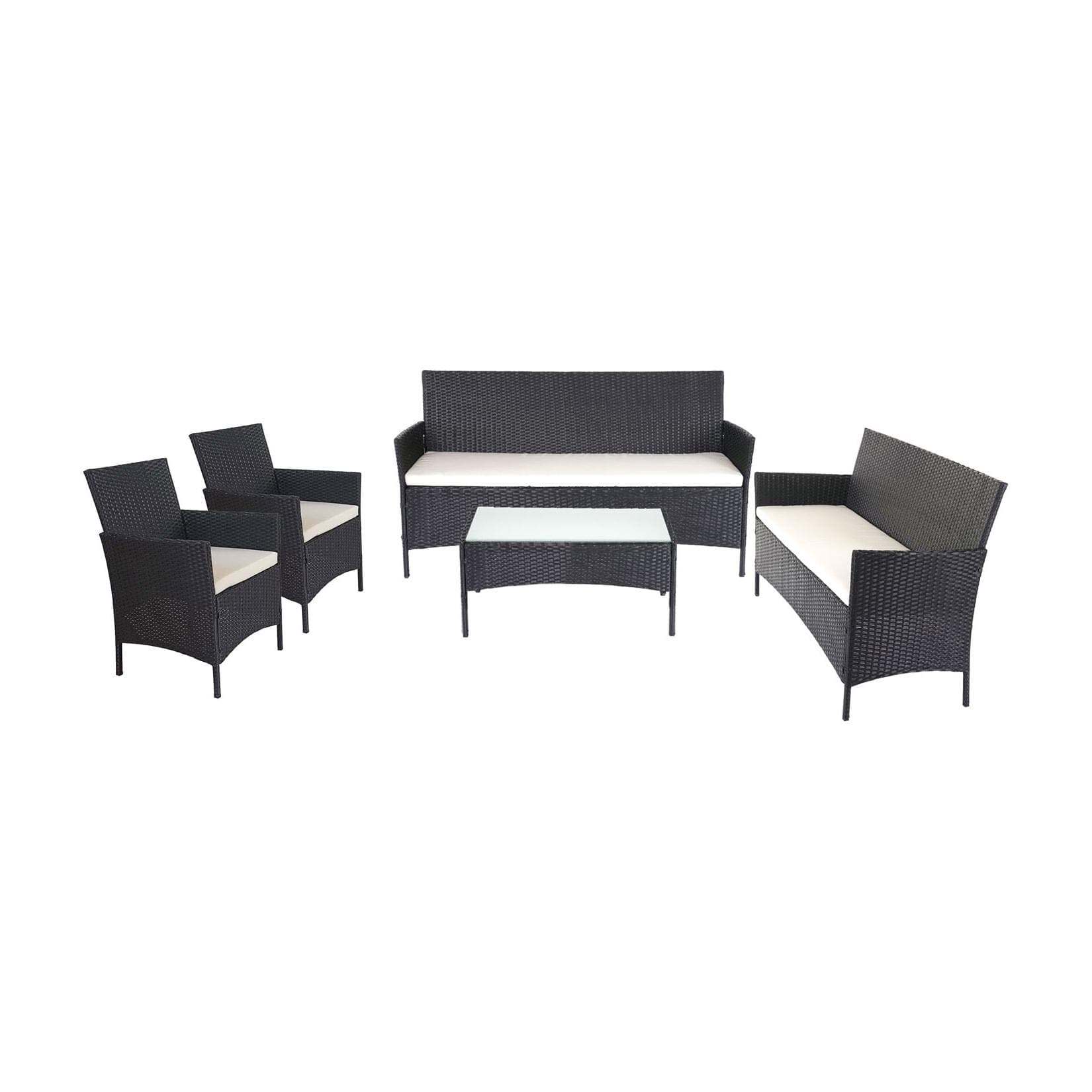 MCW Garten-Garnitur Hamar 3-2-1-1 Poly-Rattan Anthrazit Creme