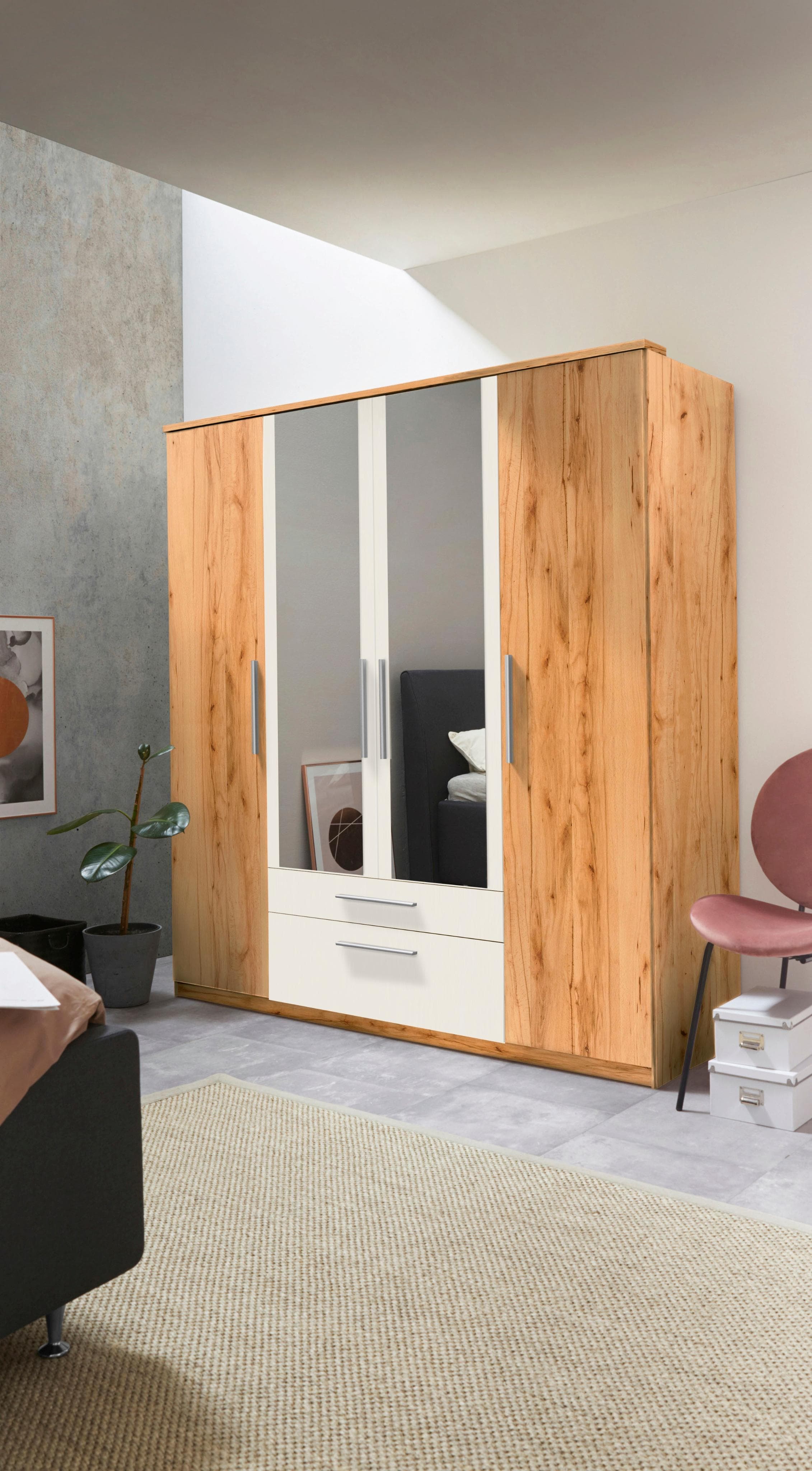 Kleiderschrank PRIESS Weiß 4-türig mit Schubladen