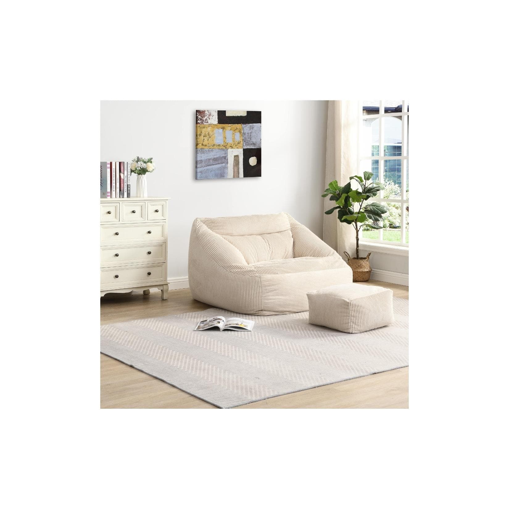 HOME DELUXE Sitzsack mit Hocker COZY - Beige Samtstoff