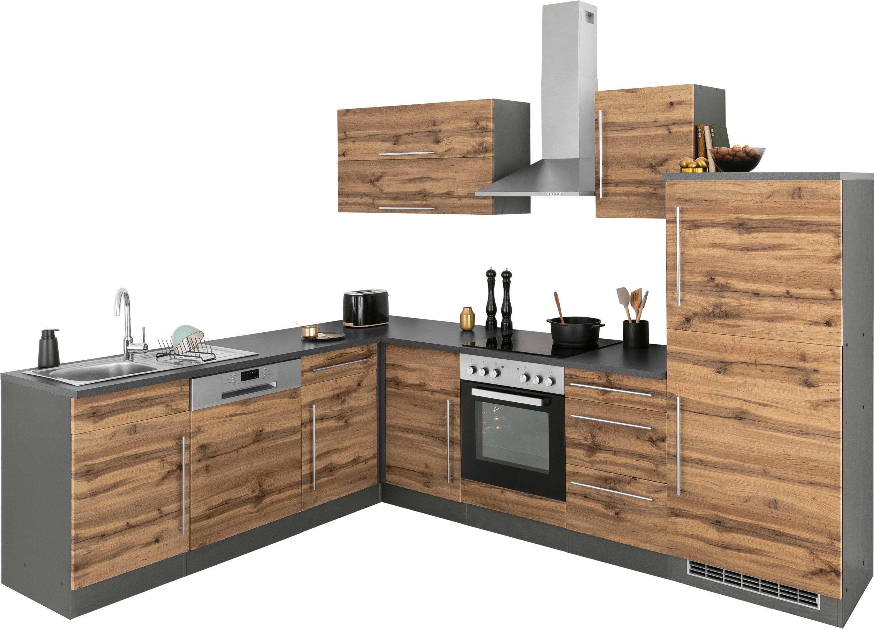 Winkelküche Kochstation KS-Samos Grau Braun mit Spüle