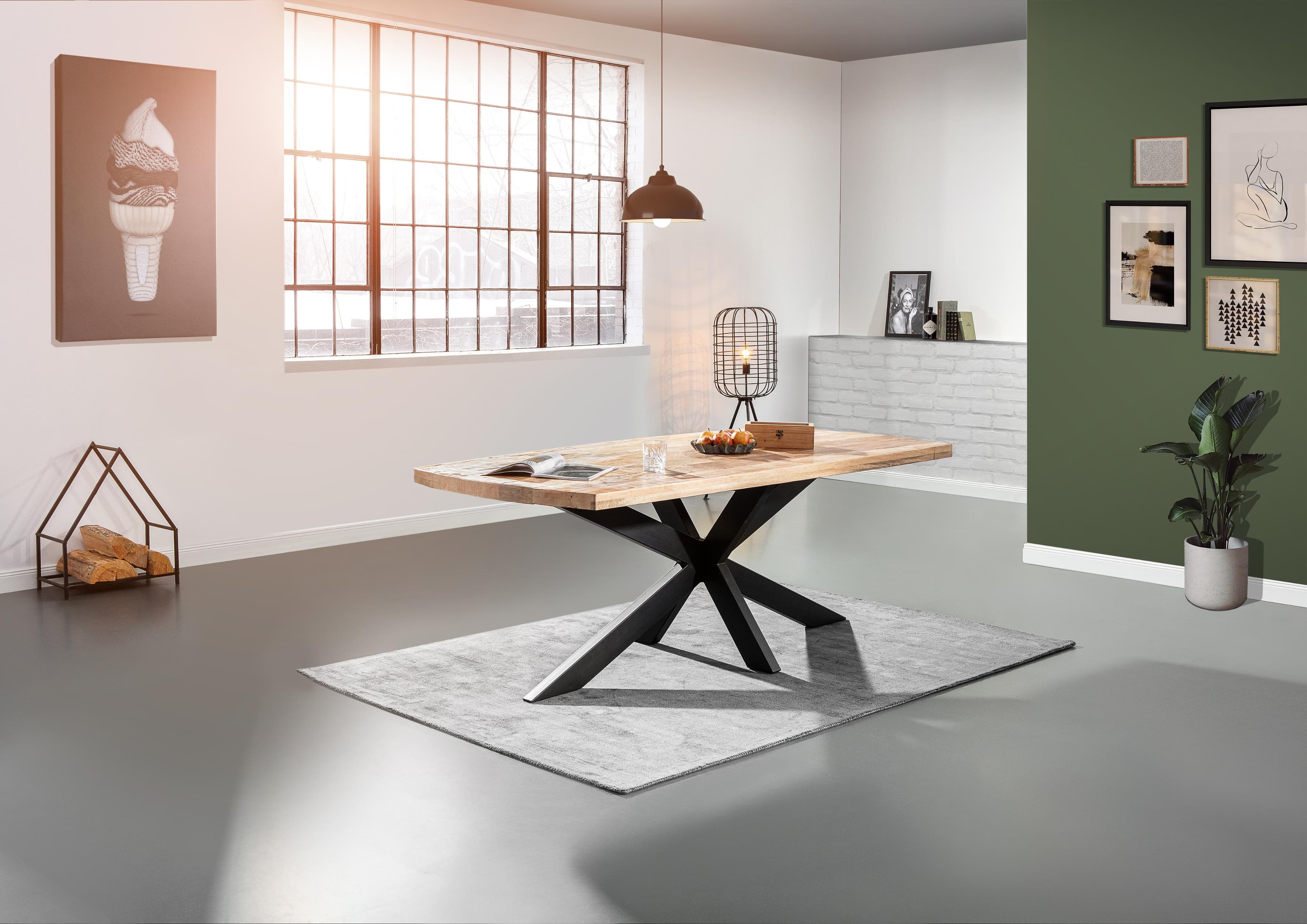 Esstisch GUTMANN FACTORY Massivholz Mango X-Gestell