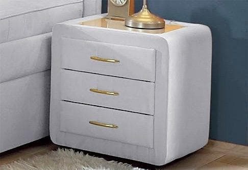 Nachtkommode MAINTAL Grau Silbergrau Stoffbezug 3 Schubkästen Glasplatte