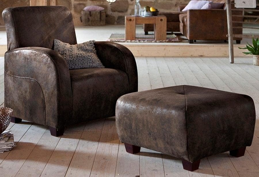 Home Affaire Hocker Falk Braun Microfaser Antiklederoptik