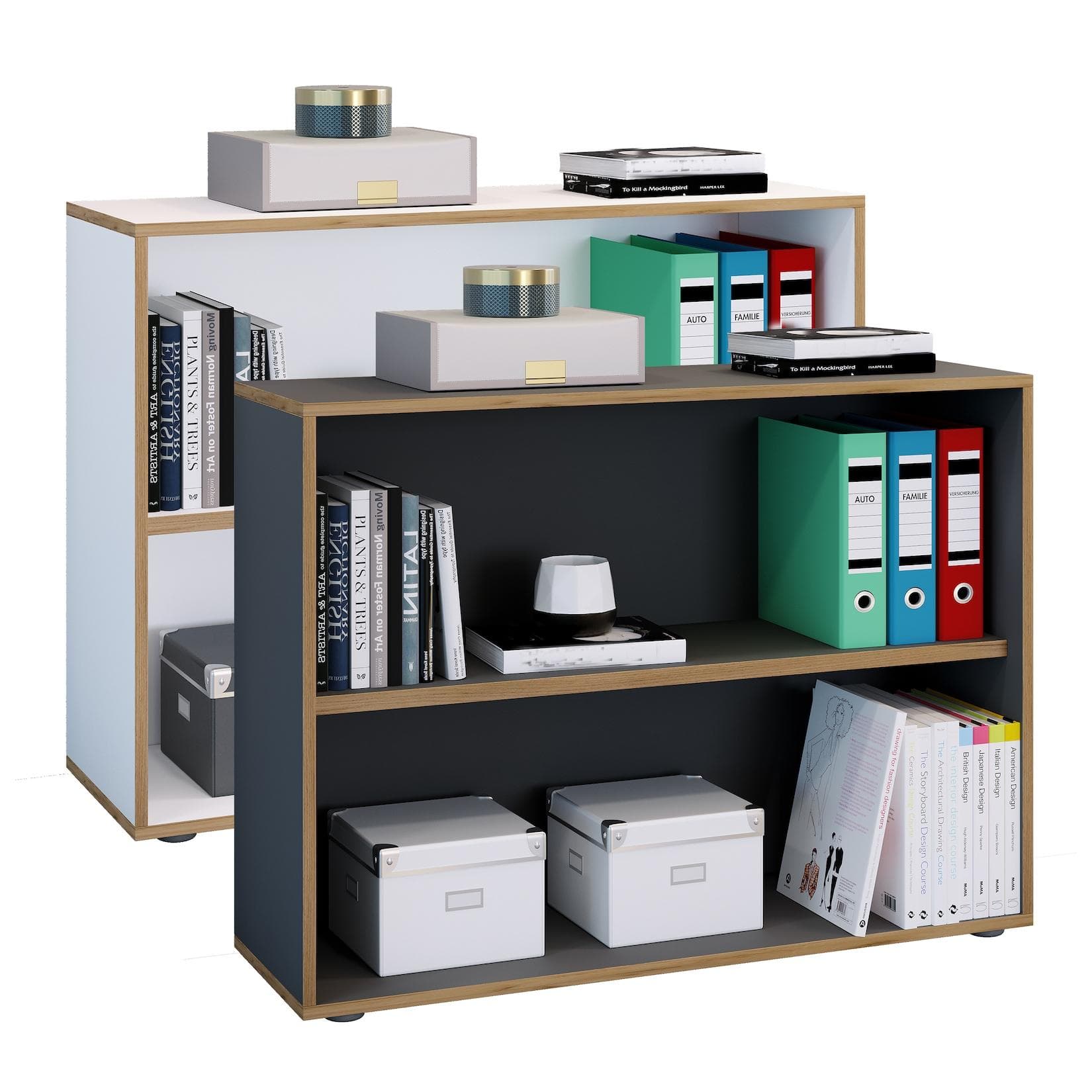 VCM Holzregal Salia 2-fach Anthrazit Büroregal mit variablem Fachboden