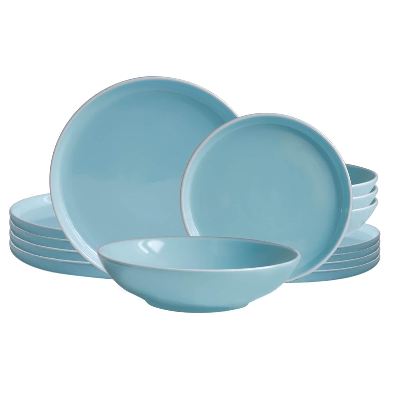 Echtwerk 12-teiliges Vintage Tafelservice "Nerea" Nature-Design, Pastellfarben, Steingut