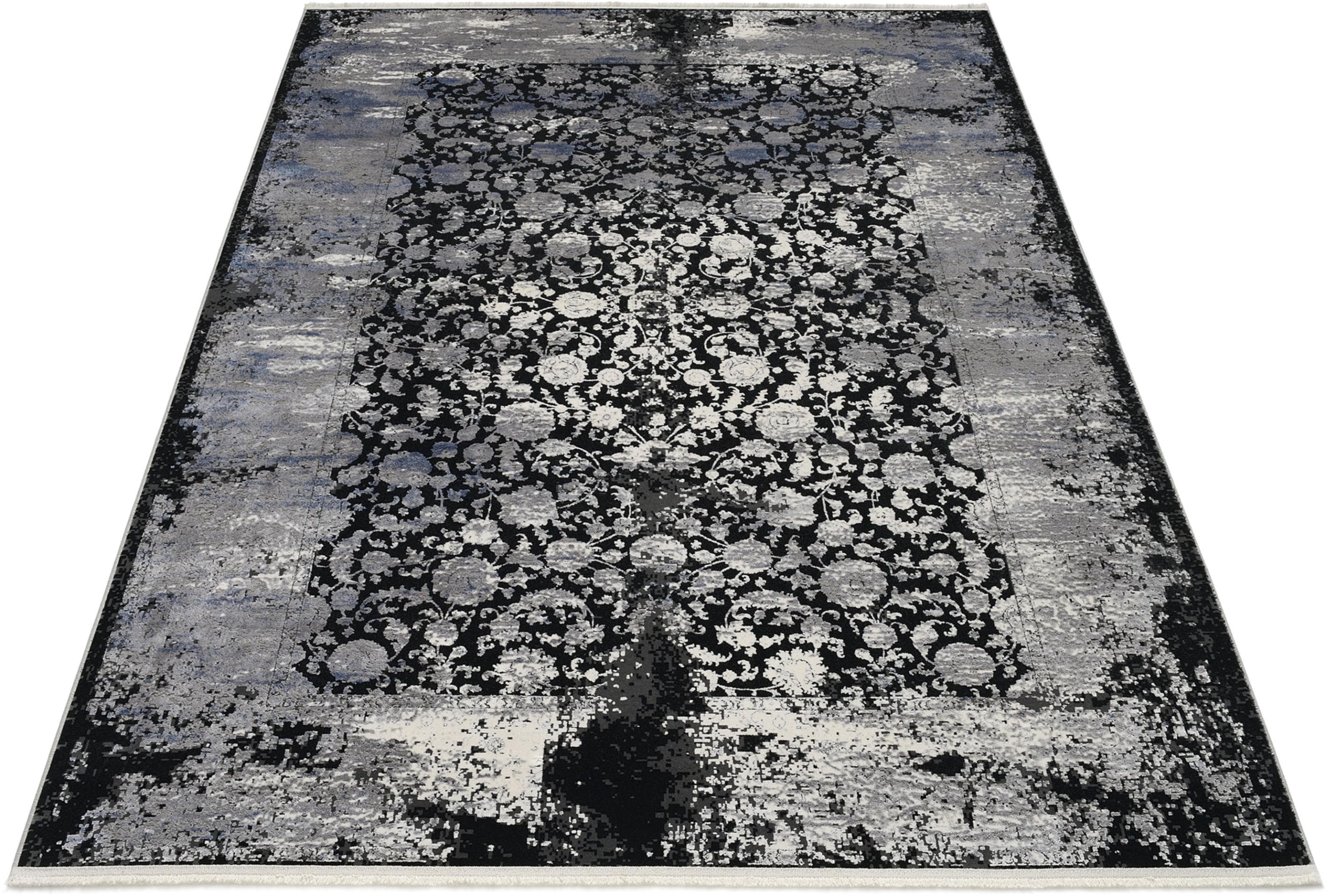 MUSTERRING Teppich COLORADO FLOWER Grau/Schwarz Polyacryl Viskose