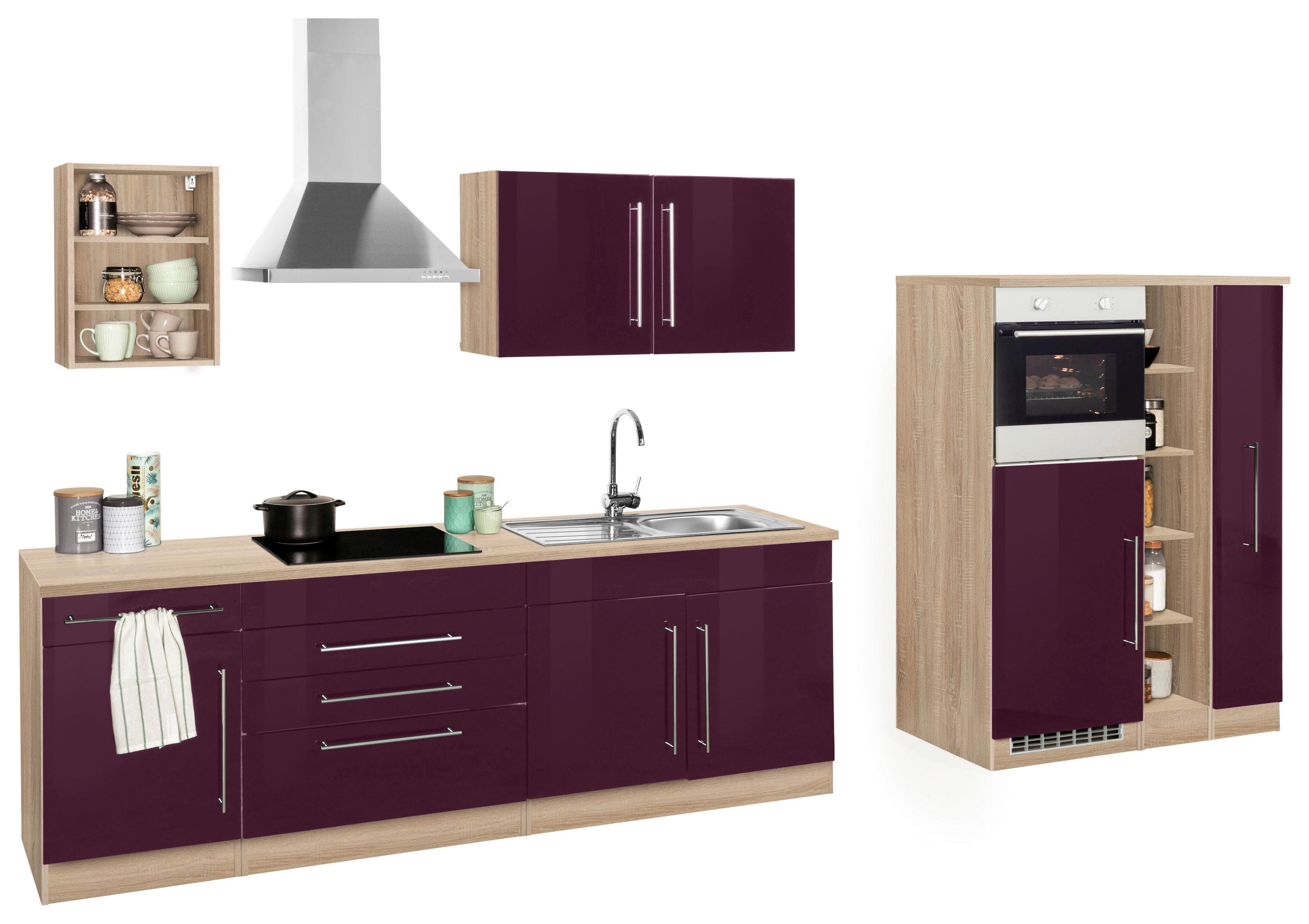 Küchenzeile KOCHSTATION "KS-Samos" Aubergine Hochglanz