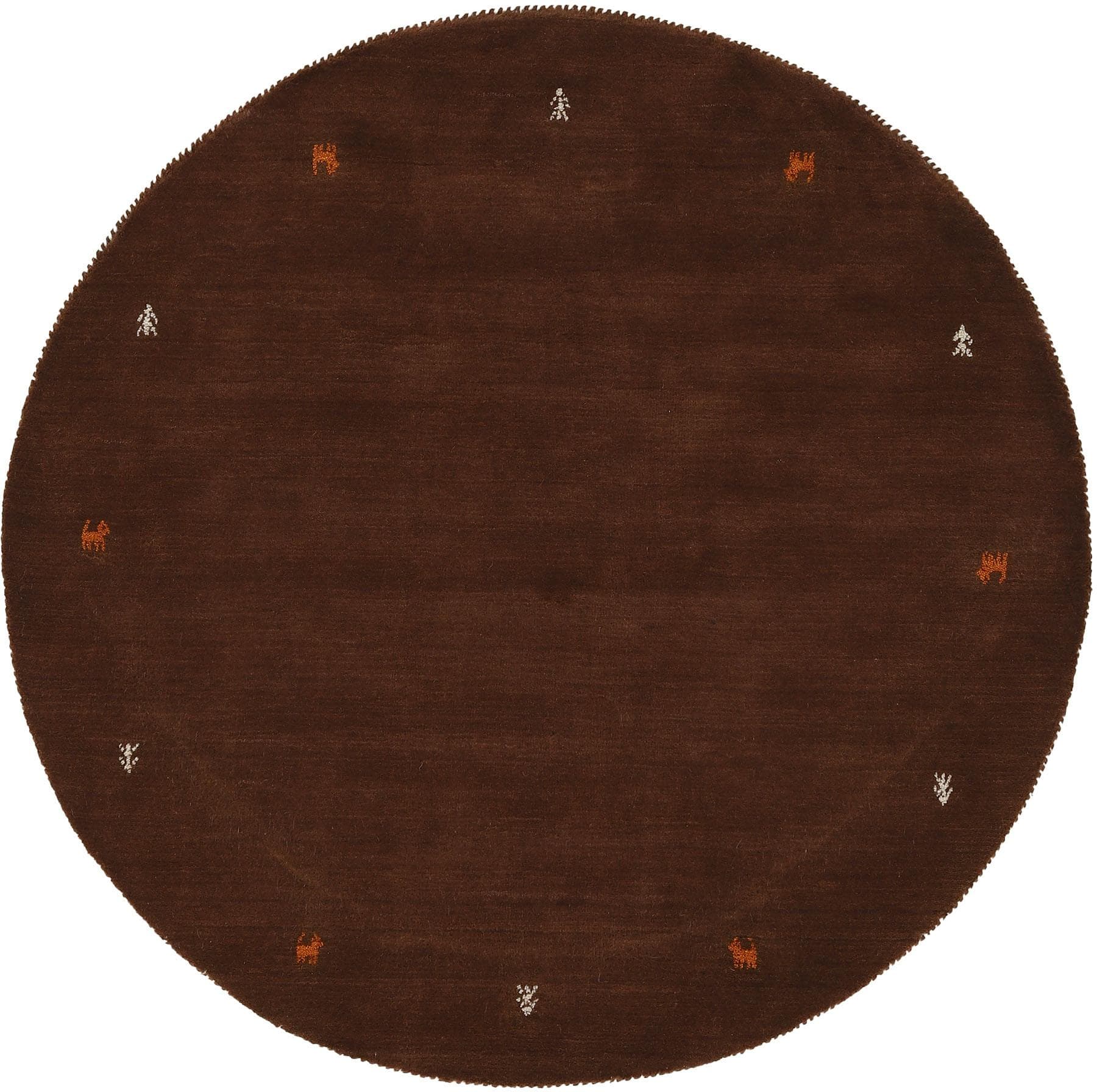CARPETFINE Gabbeh Uni Wollteppich Rund Braun Handgewebt