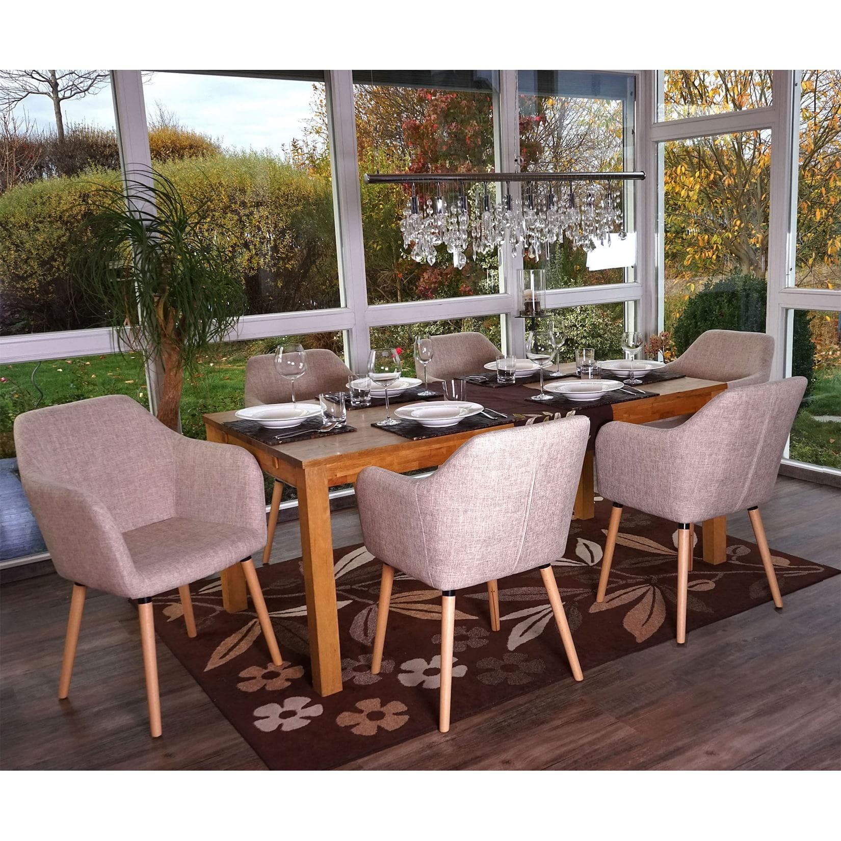 MCW 6er-Set Esszimmerstuhl Vaasa T381 Retro Creme Grau Textil