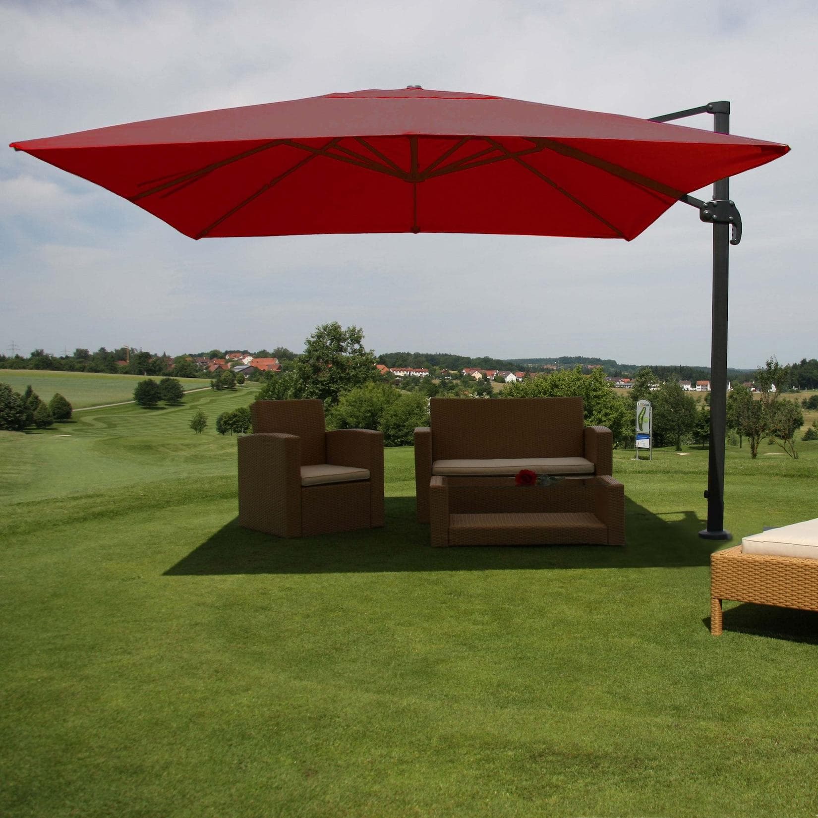 Gastronomie-Ampelschirm MCW-A96 3x3m Polyester Alu/Stahl 23kg Bordeaux