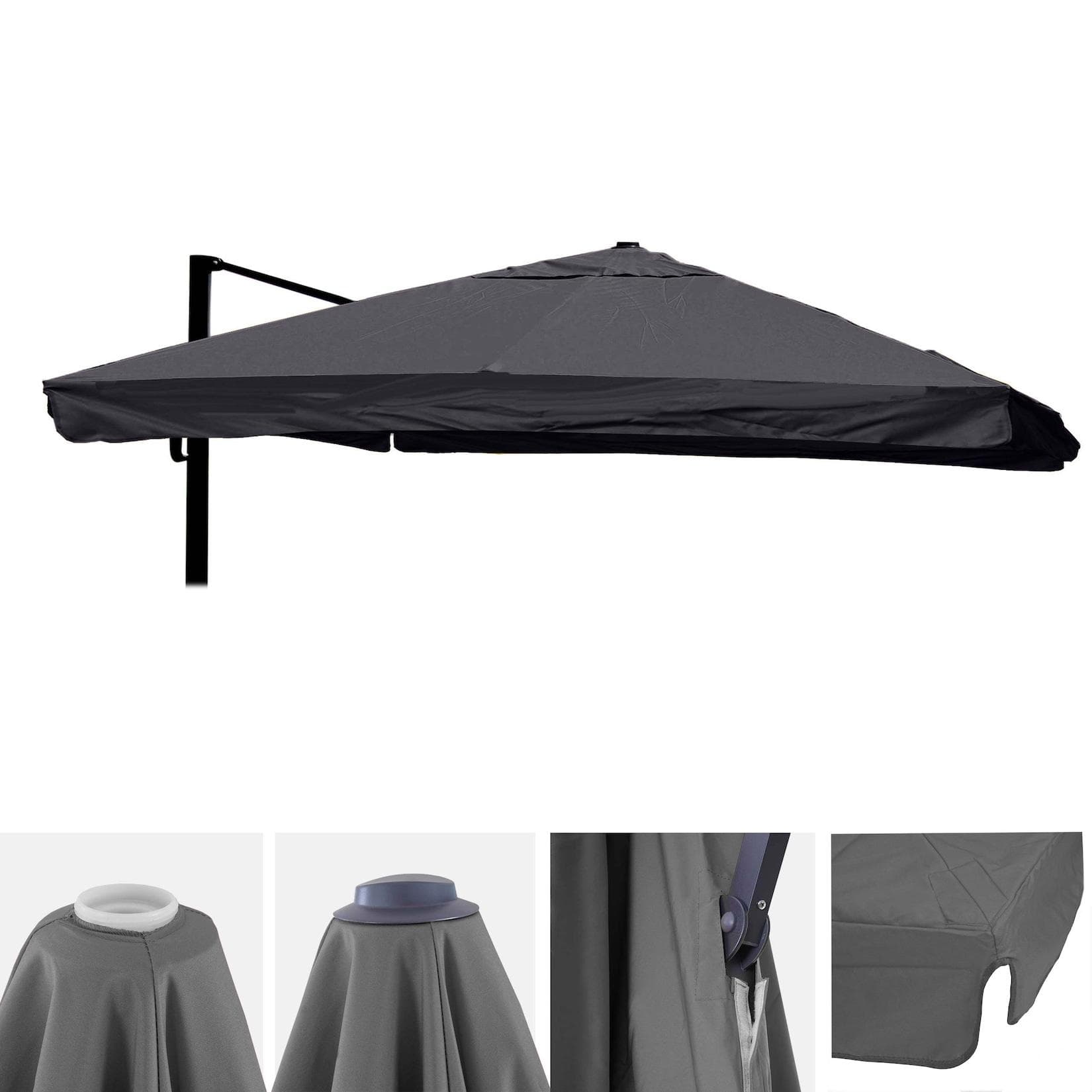 Ersatz-Bezug für Luxus-Ampelschirm MCW-A96 Anthrazit Polyester 3,5x3,5m