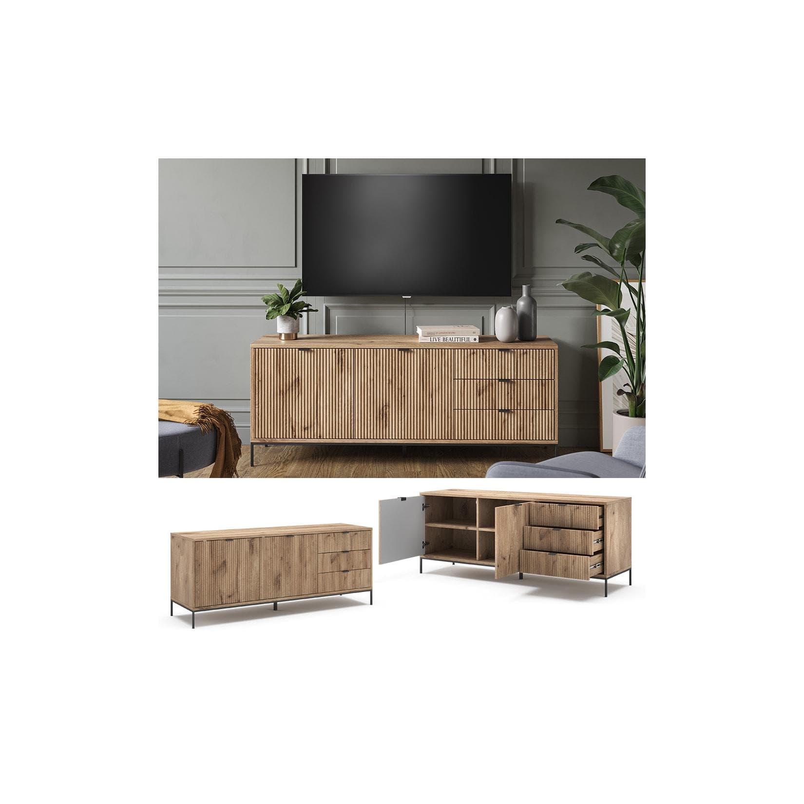 Vicco Lowboard Eliza Viking Oak Modern mit Schubladen
