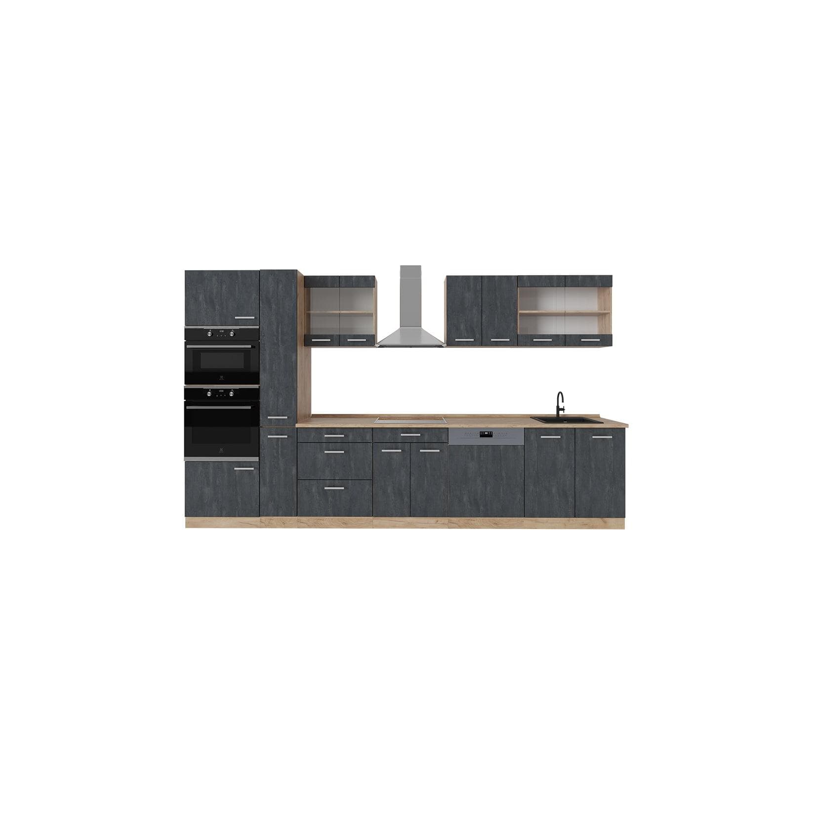 Vicco Küchenzeile R-Line 350 cm Schwarz Beton Eiche