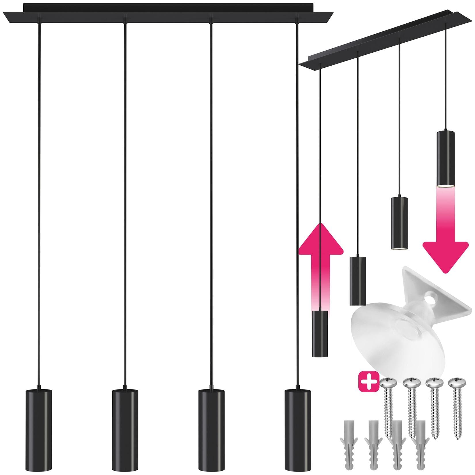 TECTAKE Pendelleuchte Lumea Industrial-Style Schwarz 4x GU10