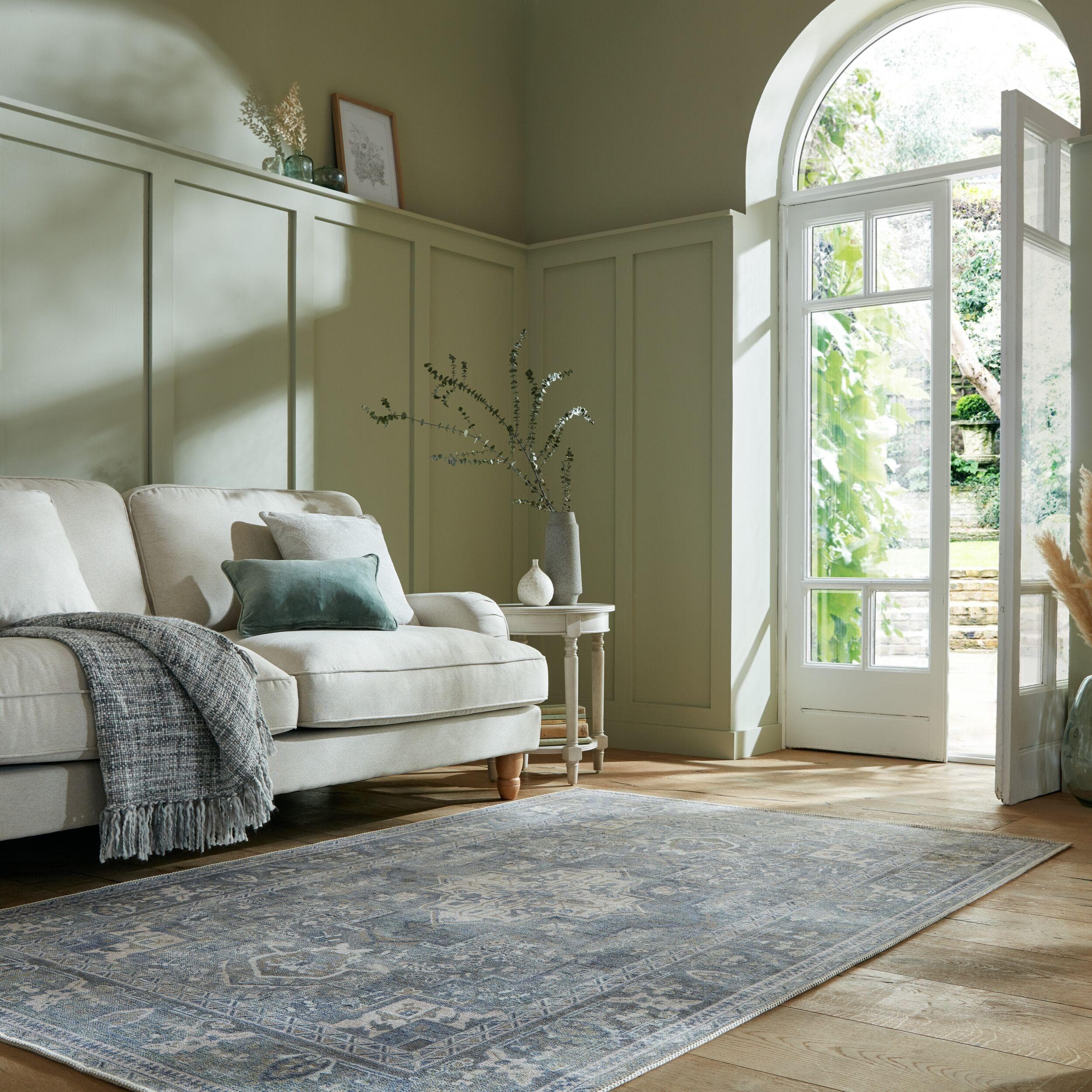 FLAIR RUGS Windsor Teppich Grün Vintagedesign Maschinenwaschbar