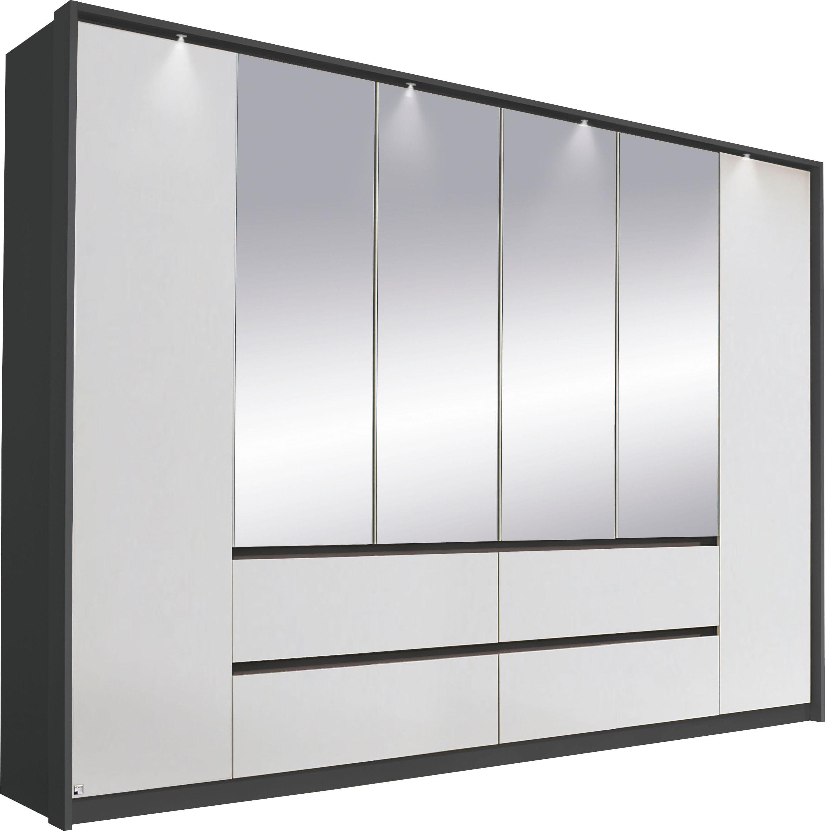 Rauch Mainz Drehtürenschrank Grau/Weiß mit Spiegel und LED
